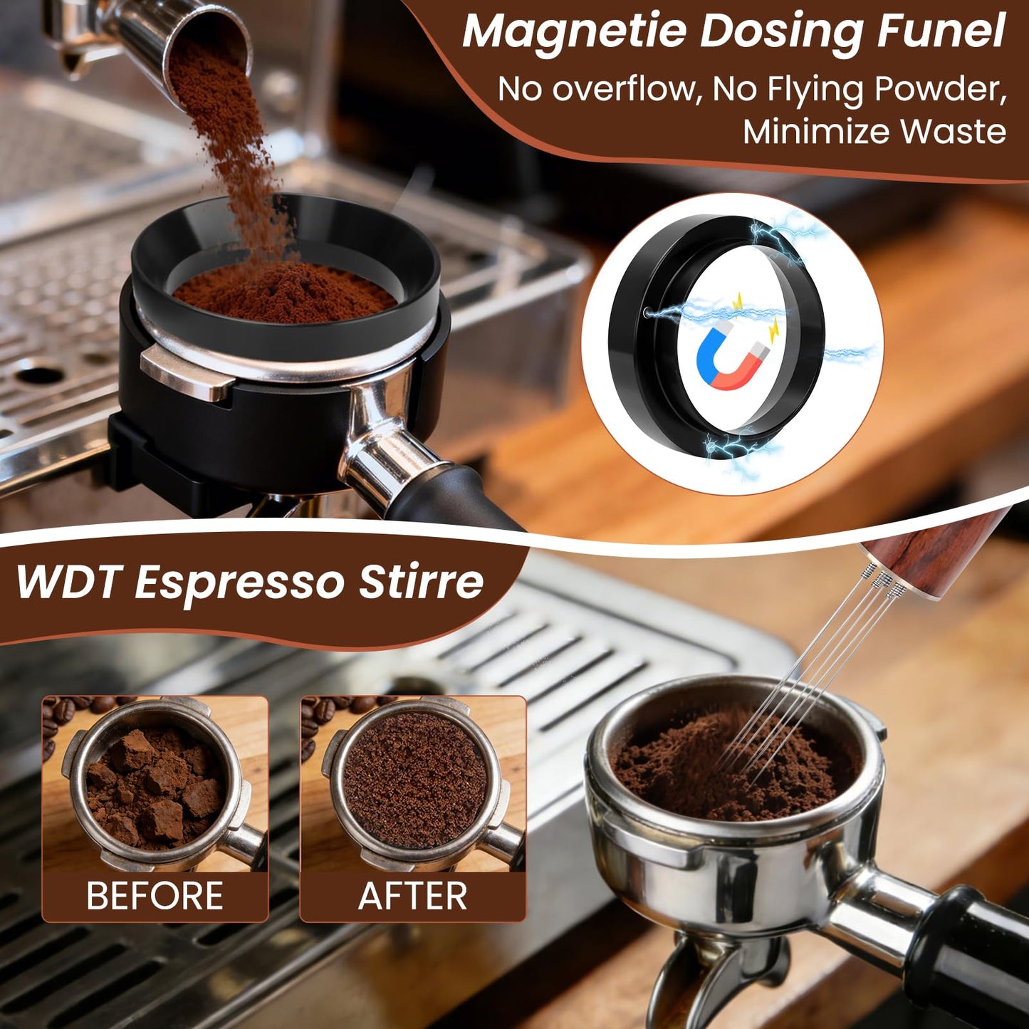 CEILUPY 9 Pack Espresso Tamper Station&Coffee Distributor Tamper&Espresso WDT Stirrer&Coffee Tamping&Brush&Coffee Dosing Funnel&Espresso Puck Screen, Latte Art pen and Towel (54 mm)