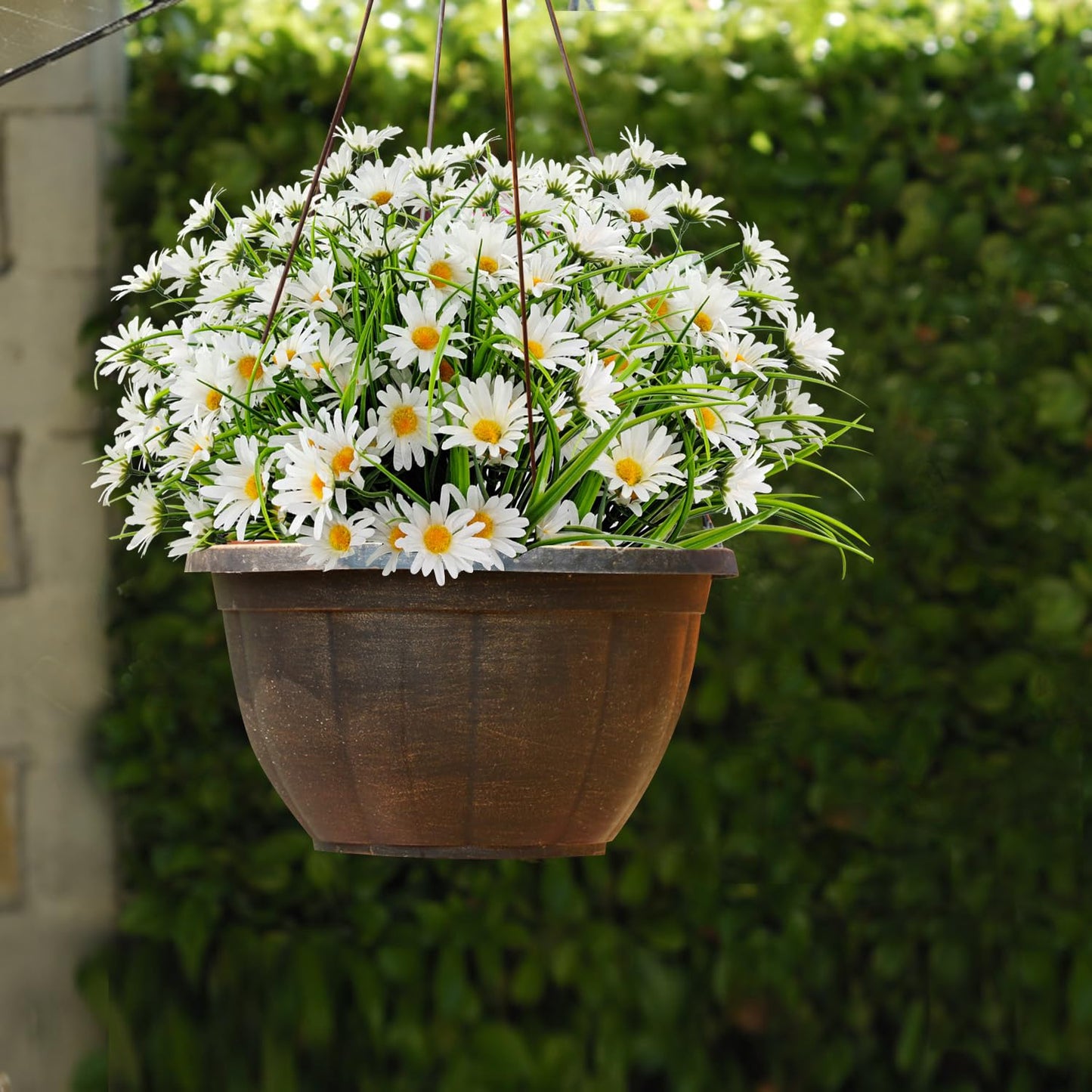 FOUSUKA 4 Bundles Artificial Silk Daisy Flowers Fake Daisies Plastics Plants Flower Faux Wildflowers Outdoor UV Resistant for Home Decor Indoor Outside Porch Patio Garden Planters Decoration (White)
