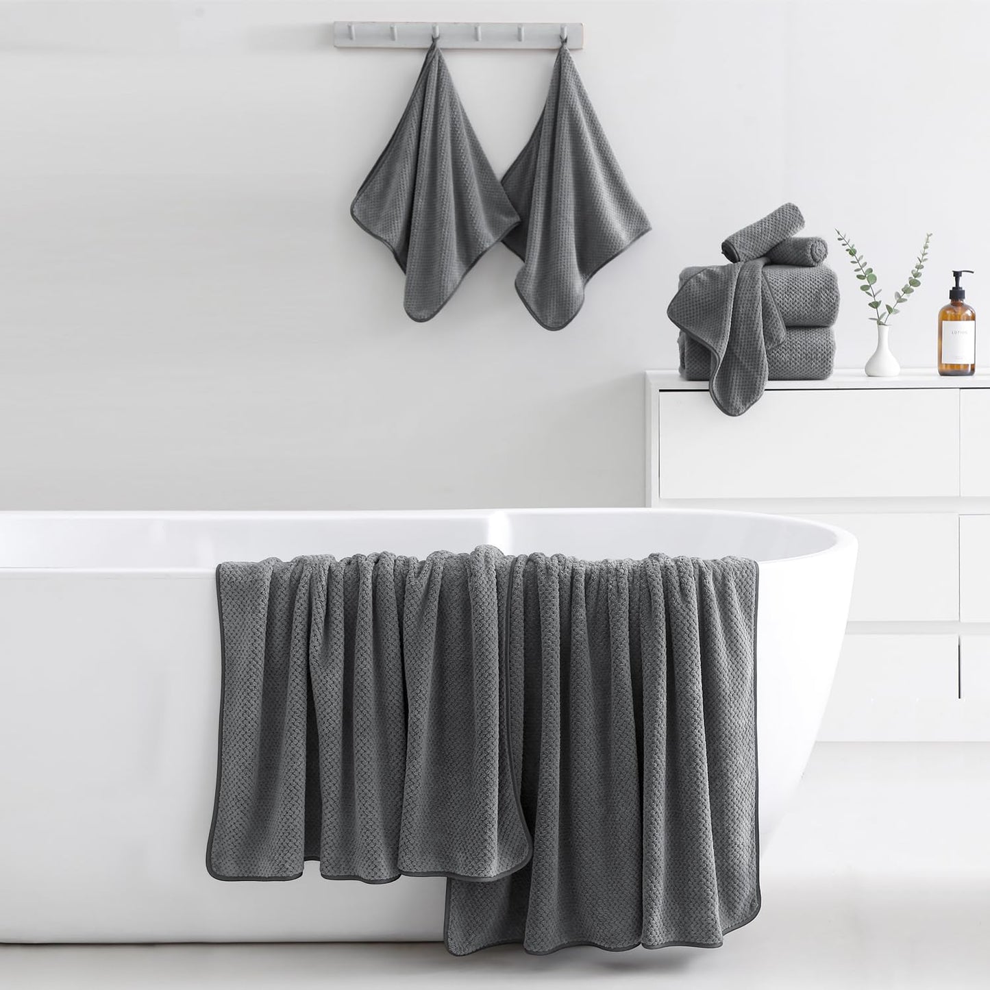 18 Piece Microfiber Bath Towels Set - 6 Bath Sheets,6 Hand Towels And 6 Washcloths,Soft Family Towels,Highly Absorbent Bathroom Towel,Quick Dry Shower Towel Luxury Towels For Hotel Spa Dorm-Dark Gray