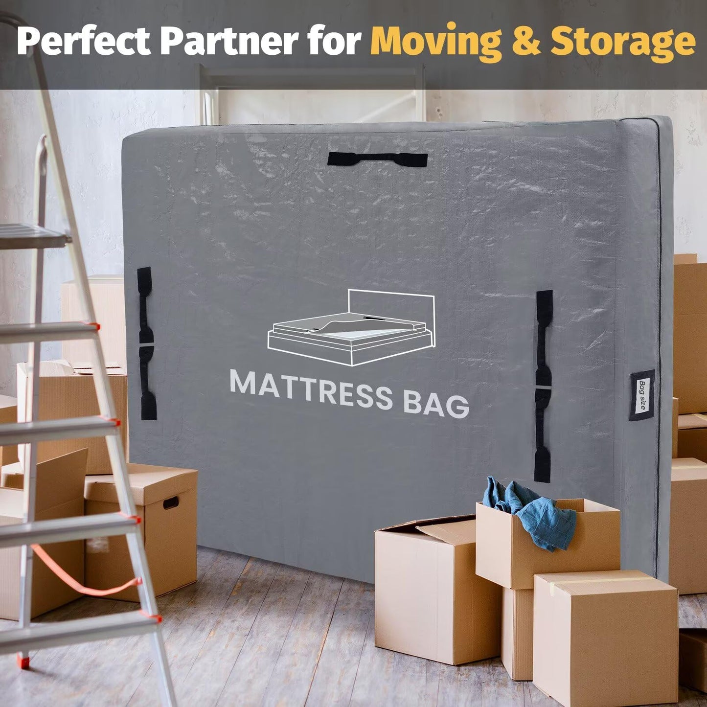 Mattress Bags for Moving and Storage, BETU Queen Mattress Protector Waterproof Mattress Cover with 8 Heavy Duty Handles and Zipper Extra Thick Moving Supplies for Bed Reusable (82x62x13.5 Grey)