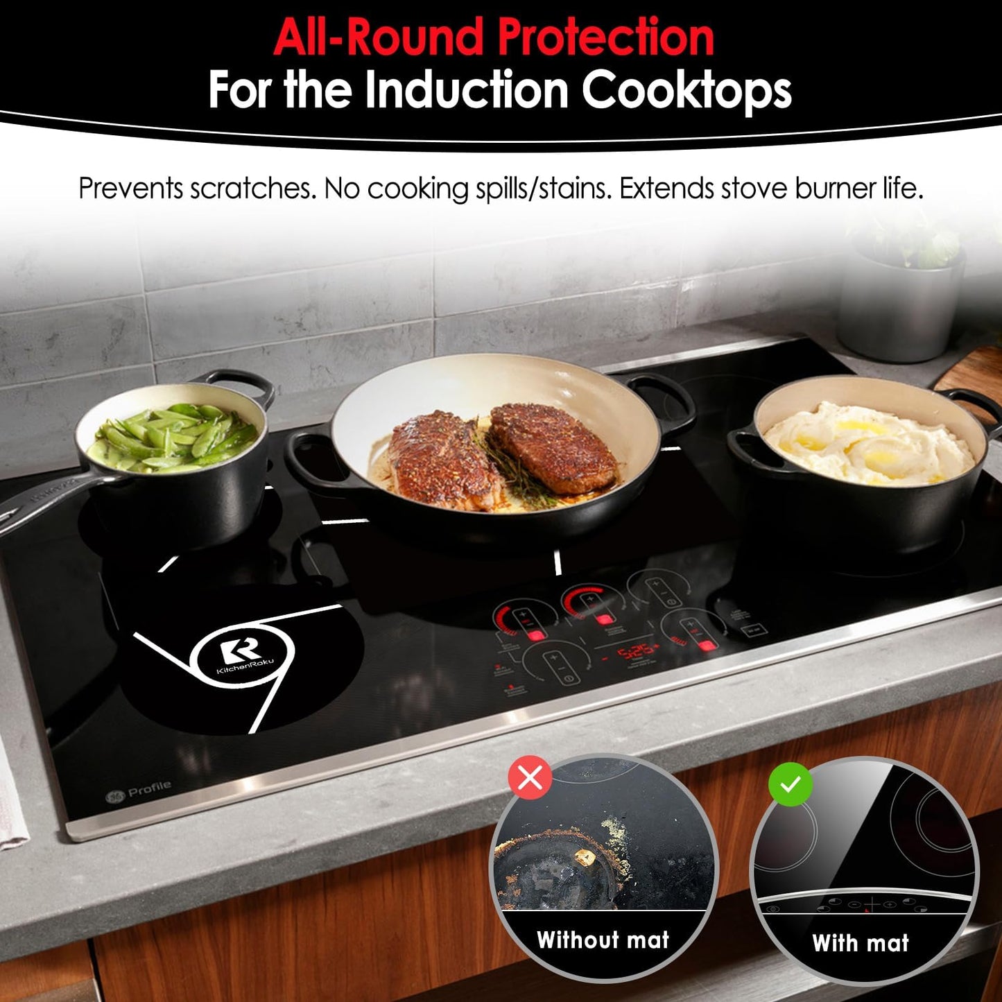 5 PCS Induction Cooktop Mat Set, Silicone Fiberglass Magnetic Stove Scratch Protector, Non-Slip Pads Prevent Pot Sliding for Safe Cooking (Black, 2×Dia.7.87" + 2×Dia.9.45" + Dia.11.02")