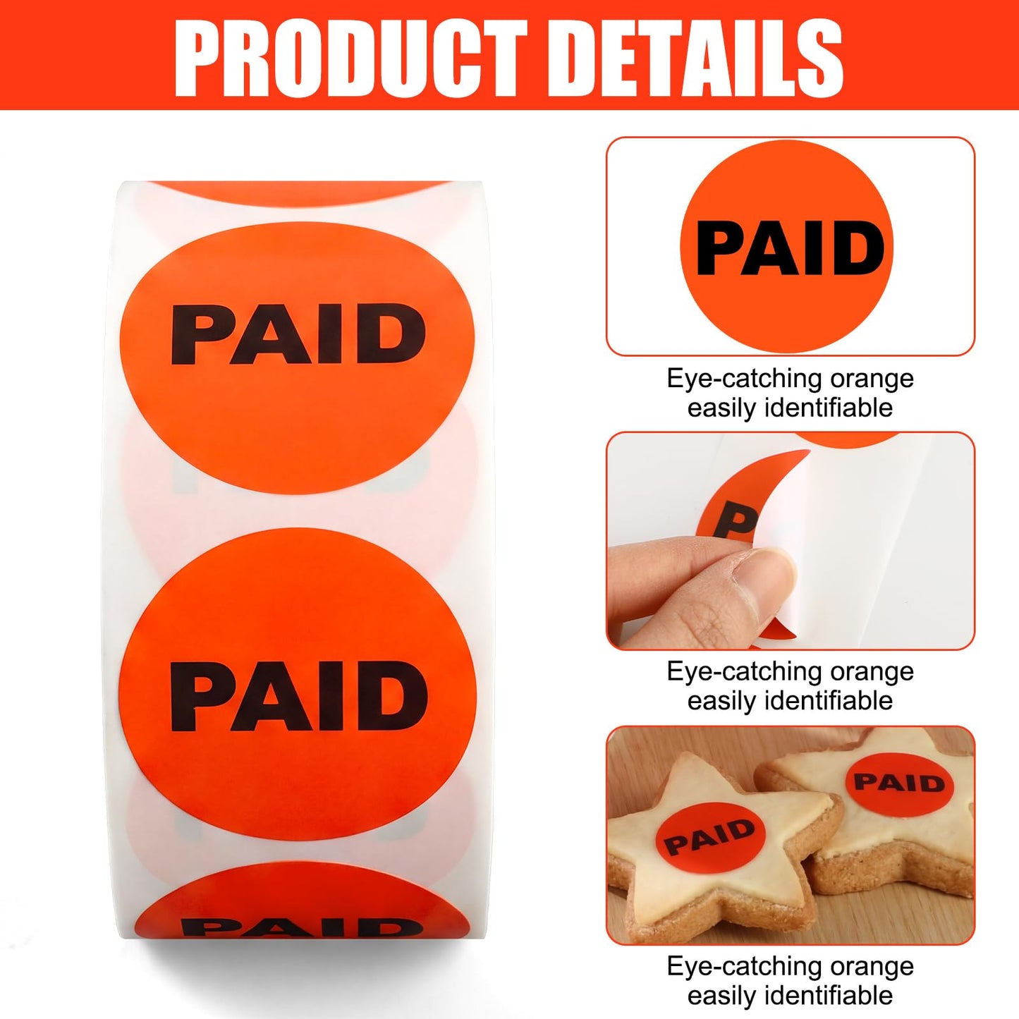 Watersay 6000 Pcs Paid Stickers 1.5 Inch Round Retail Sale Easy to Apply Adhesive Labels Circle Paid Stickers for Supermarket Sale Store Supplies Small Business Shop Supermarkets, 6 Rolls