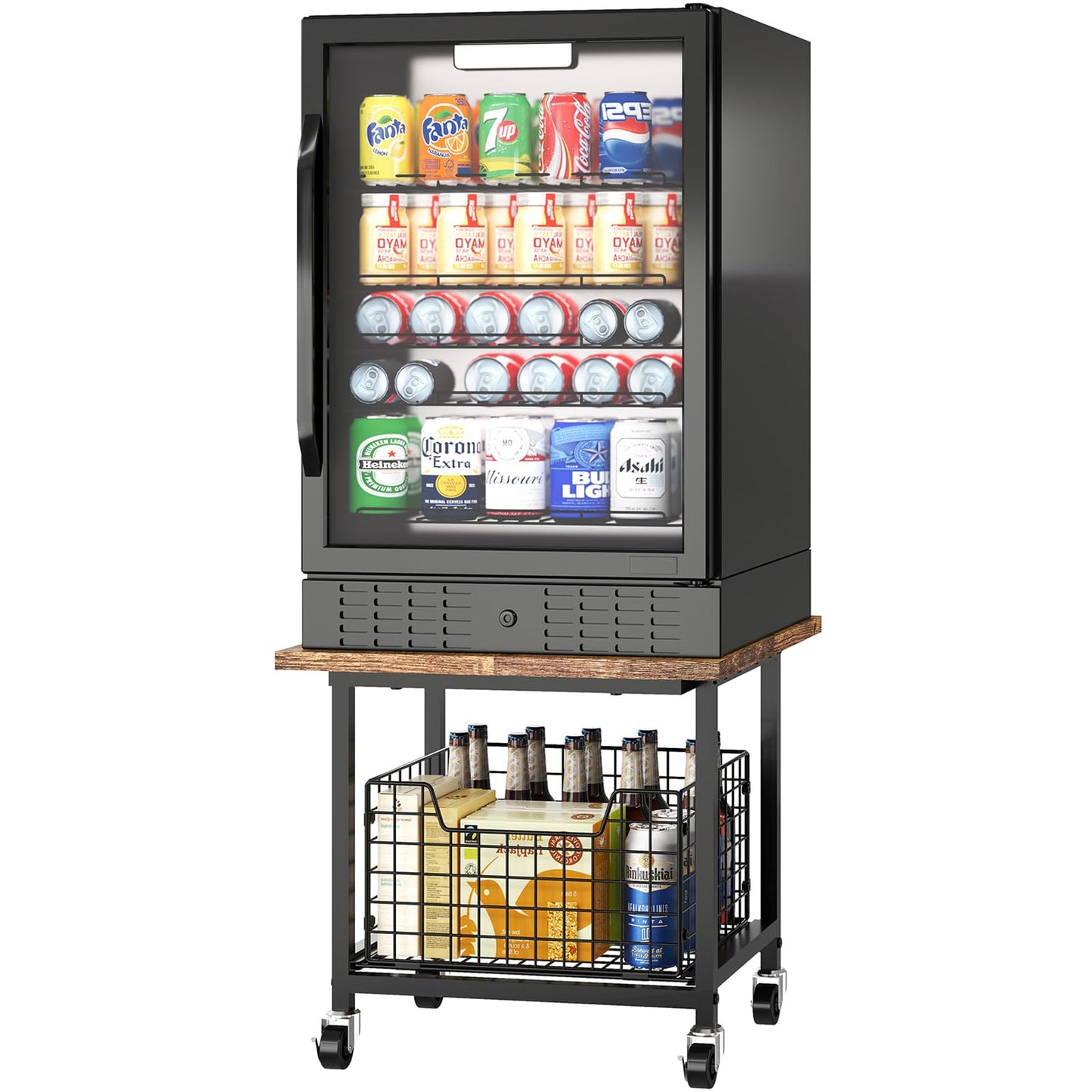 Mini Fridge Stand with Storage, Small Refrigerator Stand with Wheels, Rolling Mini Fridge Cart-Max Load 300 LBS Heavy Microwave Printer Stand Utility Cart for Dorm, Apartment, Kitchen, Office (Brown)