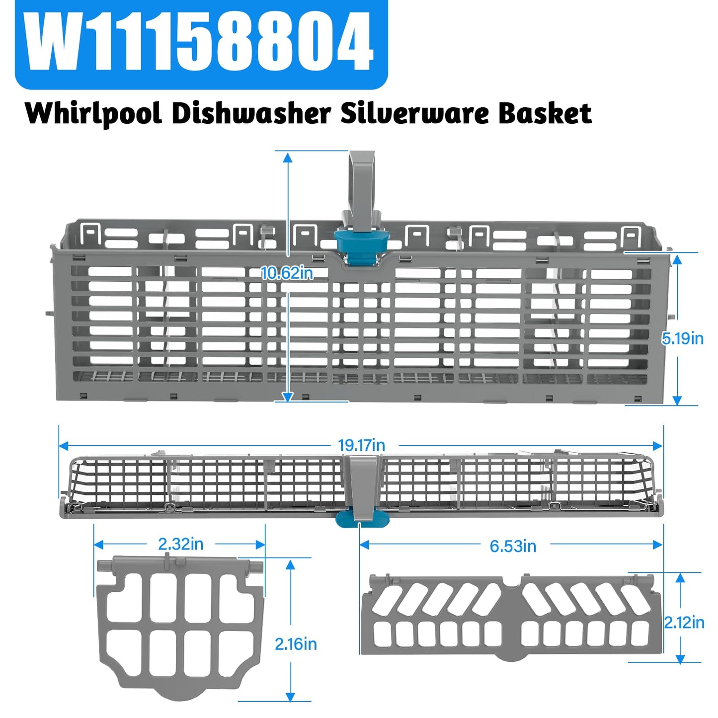 UPGRADED W11158804 Dishwasher Silverware Basket Compatible with Whirlpool Dishwasher Silverware Basket Parts 8562061 W10350340 W10629540 Dishwasher Utensil Basket WDT750SAHZ0 WDT970SAHZ0 WDTA50SAHZ0