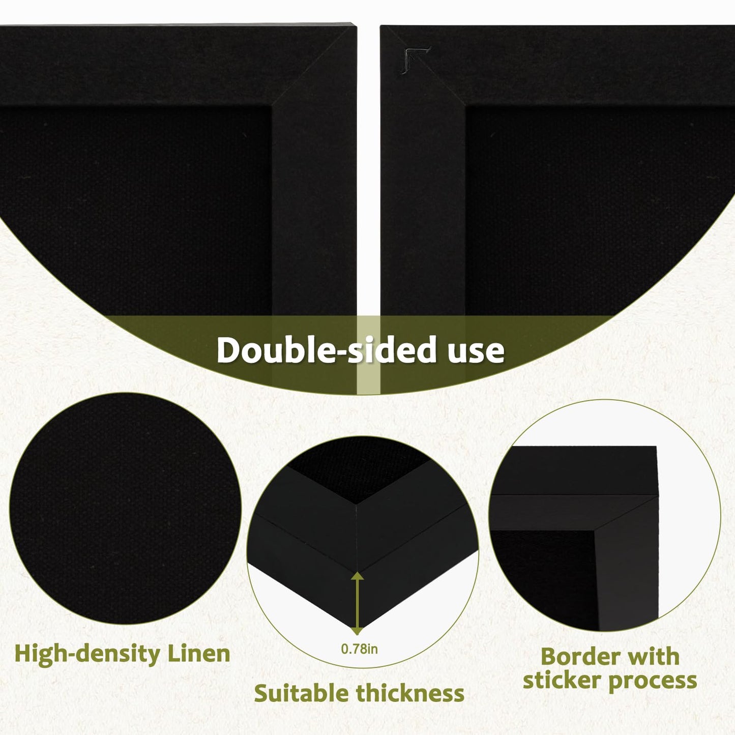 AMUSIGHT Double-Sided Black Cork Board with Linen, 24" x 18" Hanging Wood Framed Large Bulletin Board, Picture Display Vision Board Kit Corkboards for Wall Room School Office Decor, 20 Pushpins