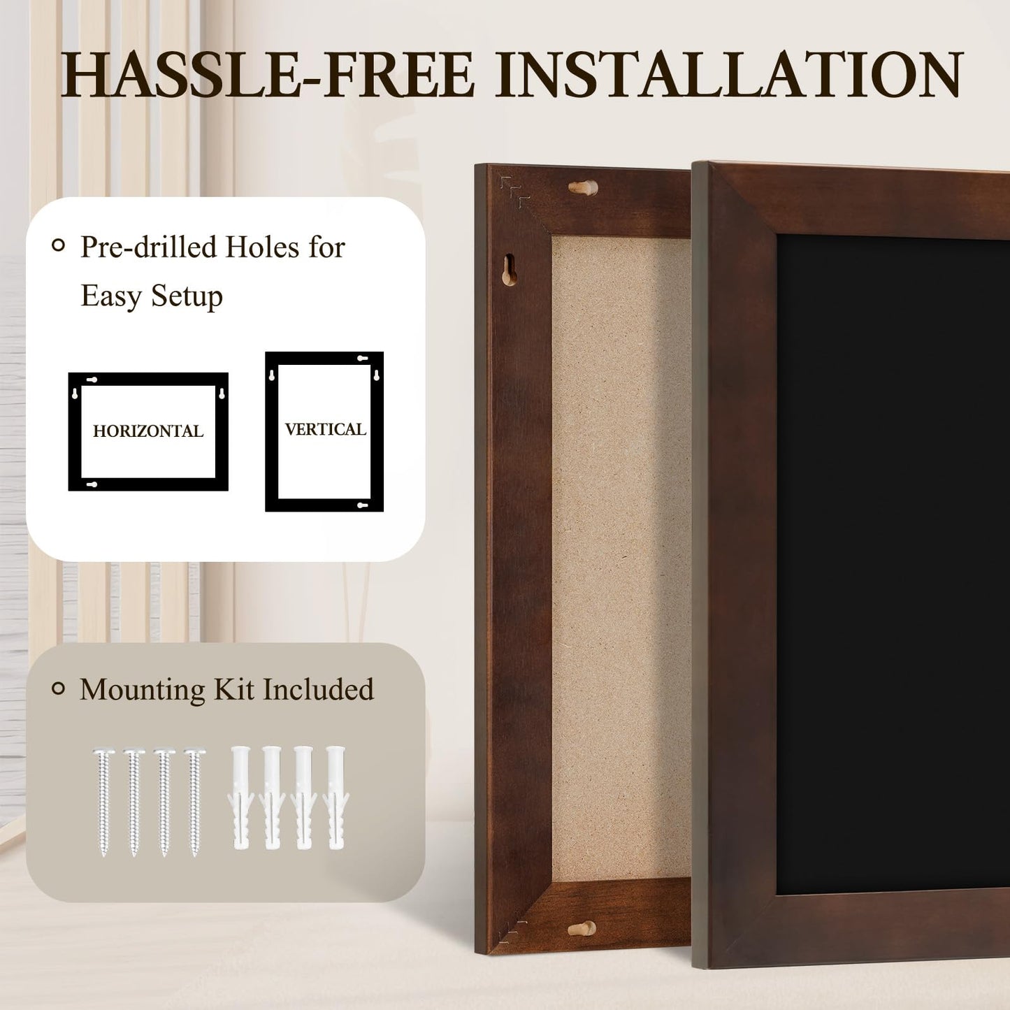 4 THOUGHT Solid Pine Wood Framed Magnetic Chalkboard for Wall, 24"x18" Heavy Duty Rustic Blackboard Sign for Kitchen, Office, Home & Cafe - Indoor/Outdoor Use, Brown