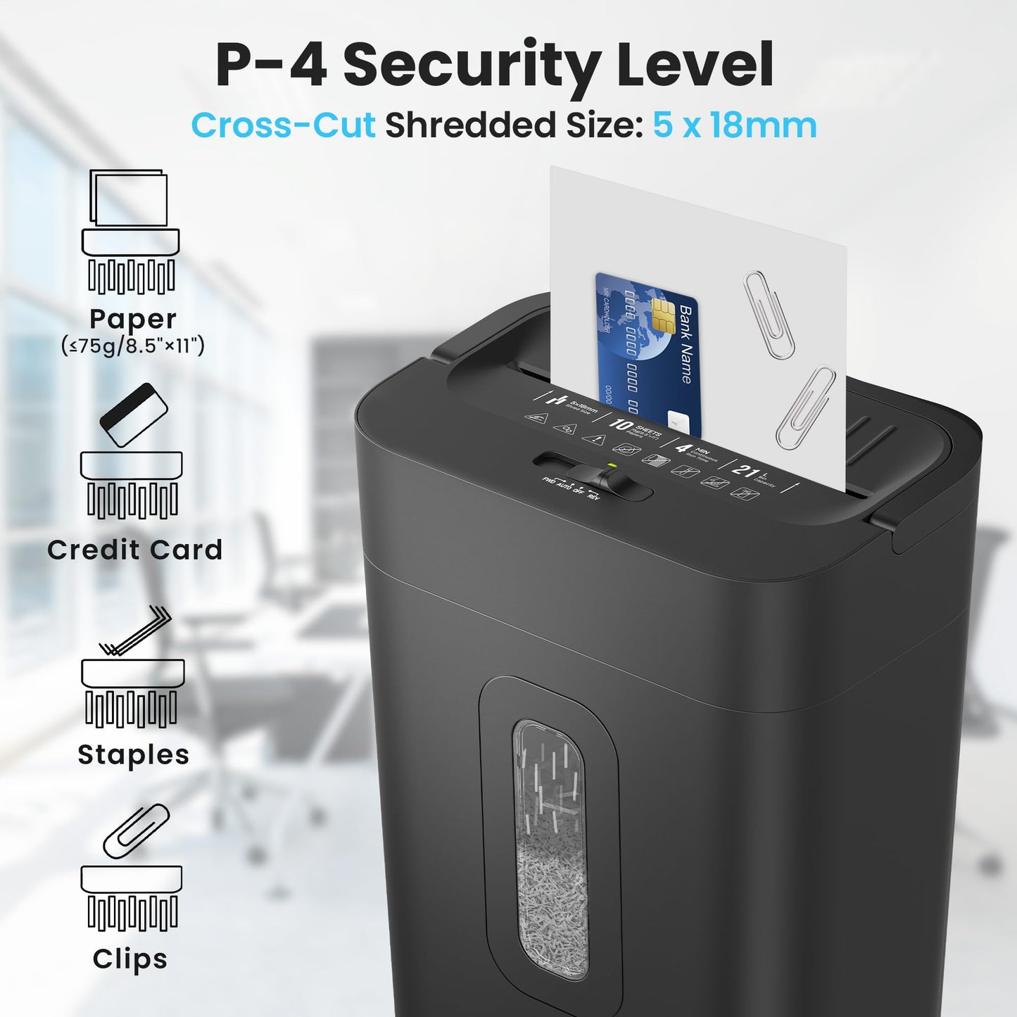 Locksworth 10-Sheet Cross Cut Paper Shredder, 5.55 Gallon Heavy Duty Shredder for Home Office, P-4 High Security Shredders for Paper/Credit Card/Mail/Staples/Clips, Portable Handle Design