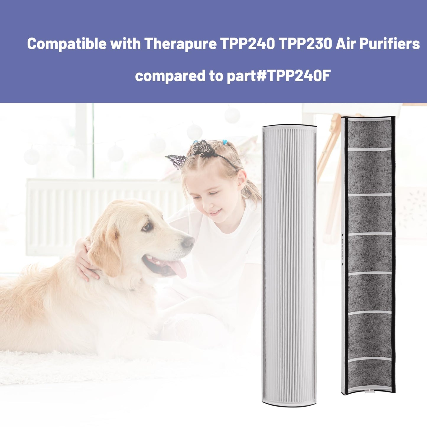 Popurure TPP240F Replacement Filter Compatible with Therapure TPP240 TPP230 Air Purifier, Compared to part TPP240F, with 2 True HEPA (H13) Activated Carbon Filter