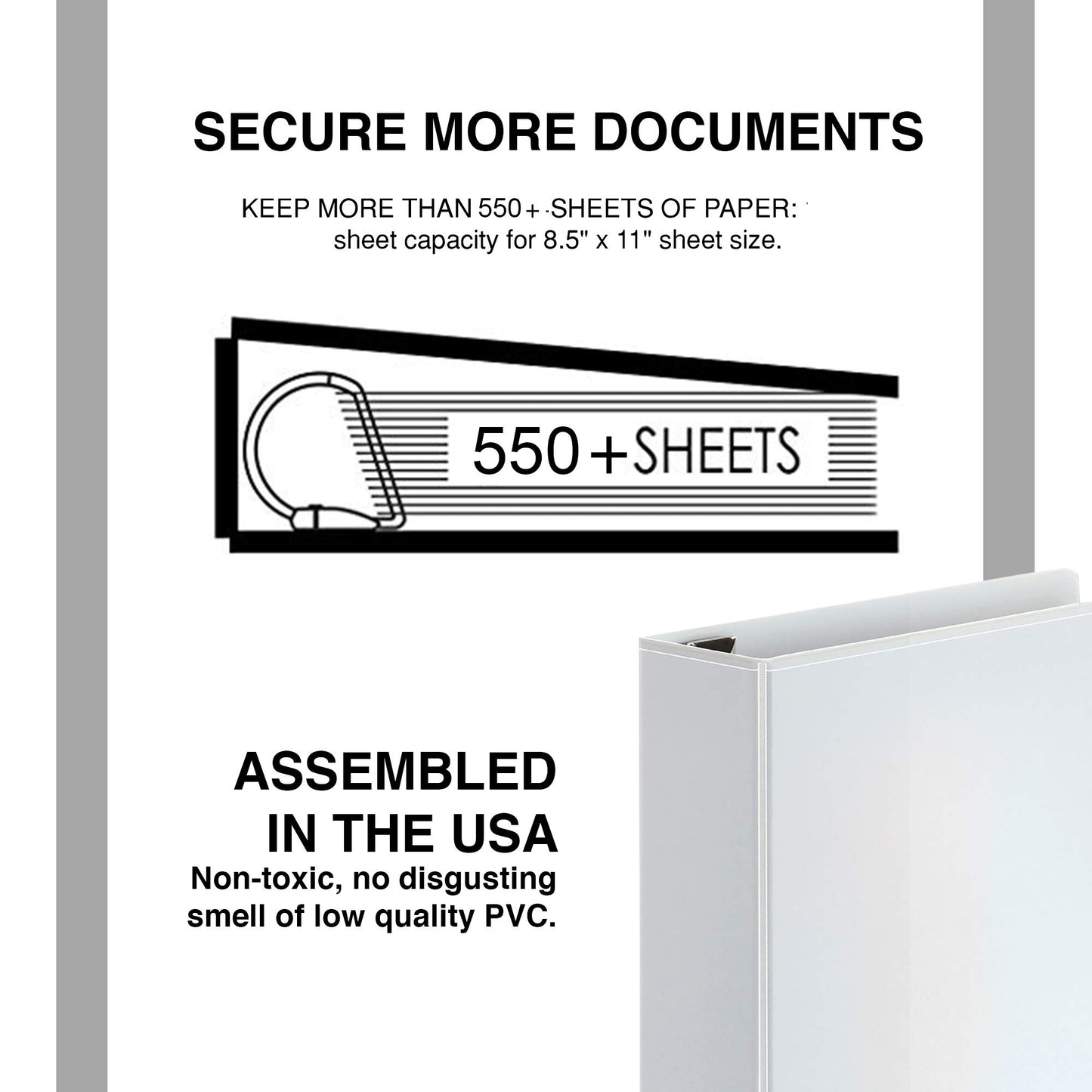 3 Inch D-Ring Binder, Holds 650 Sheets, 6 Pack White with Clear View Covers & 2 Pockets for 8.5x11 Paper, Heavy Duty Nonstick PVC-Free, Gap-Free Closure, Assembled in USA - Ring Binder Depot
