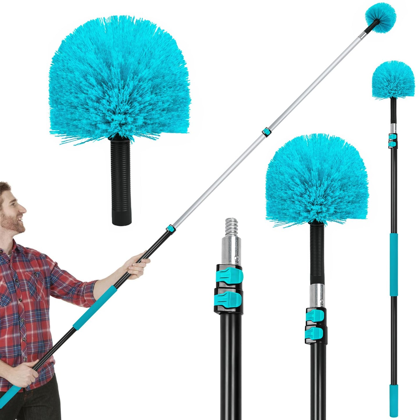 Mavriz 5-12 FT Spider Web Brush with Pole, Cobweb Duster with Extension Pole for Outdoor & Indoor Cleaning, Telescopic Long Duster for High Ceilings 20 Ft Reach