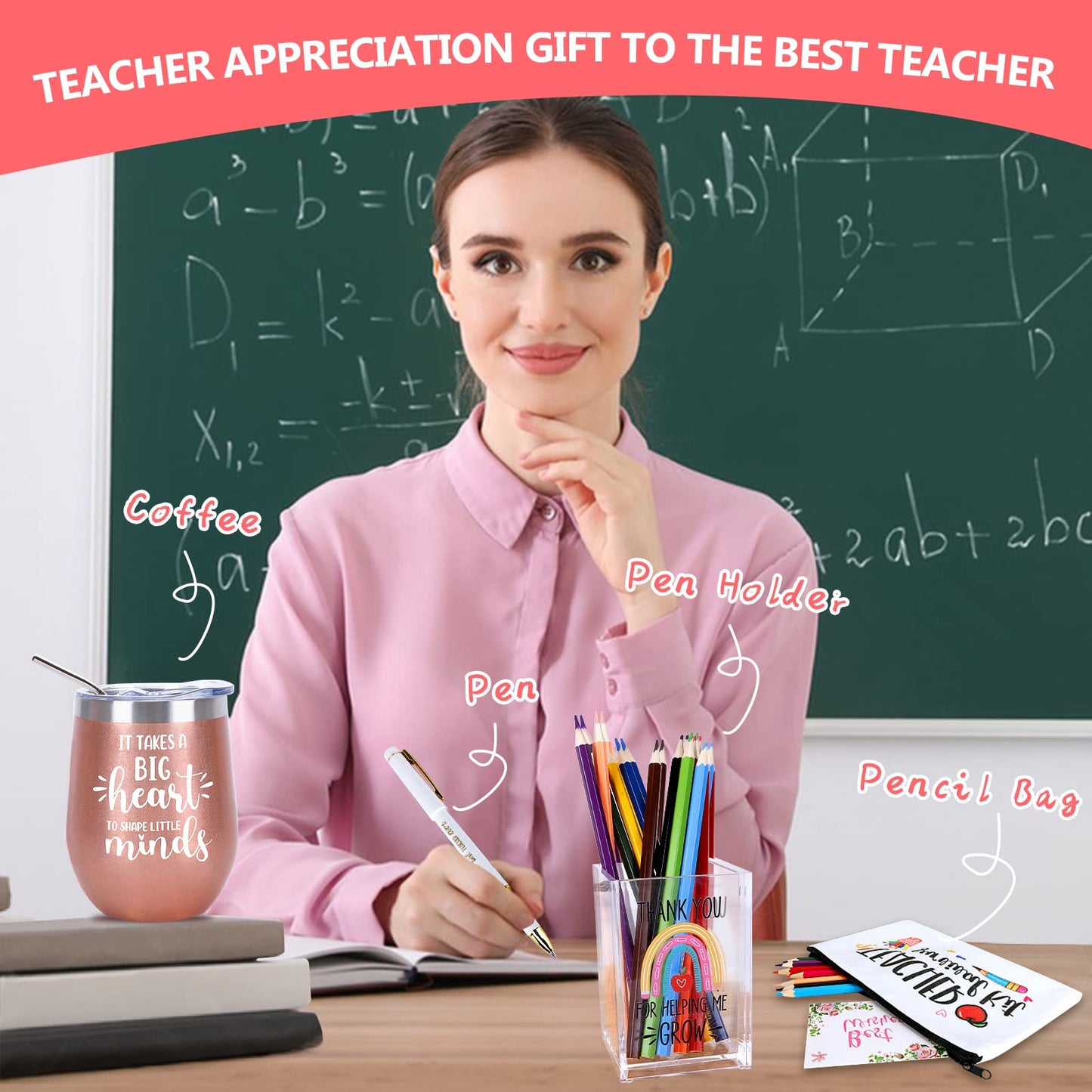 NaiCeay Best Teacher Appreciation Gifts for Women, Back to School, Christmas, Valentine's Day Gifts for New Teacher-12 oz Tumbler Set