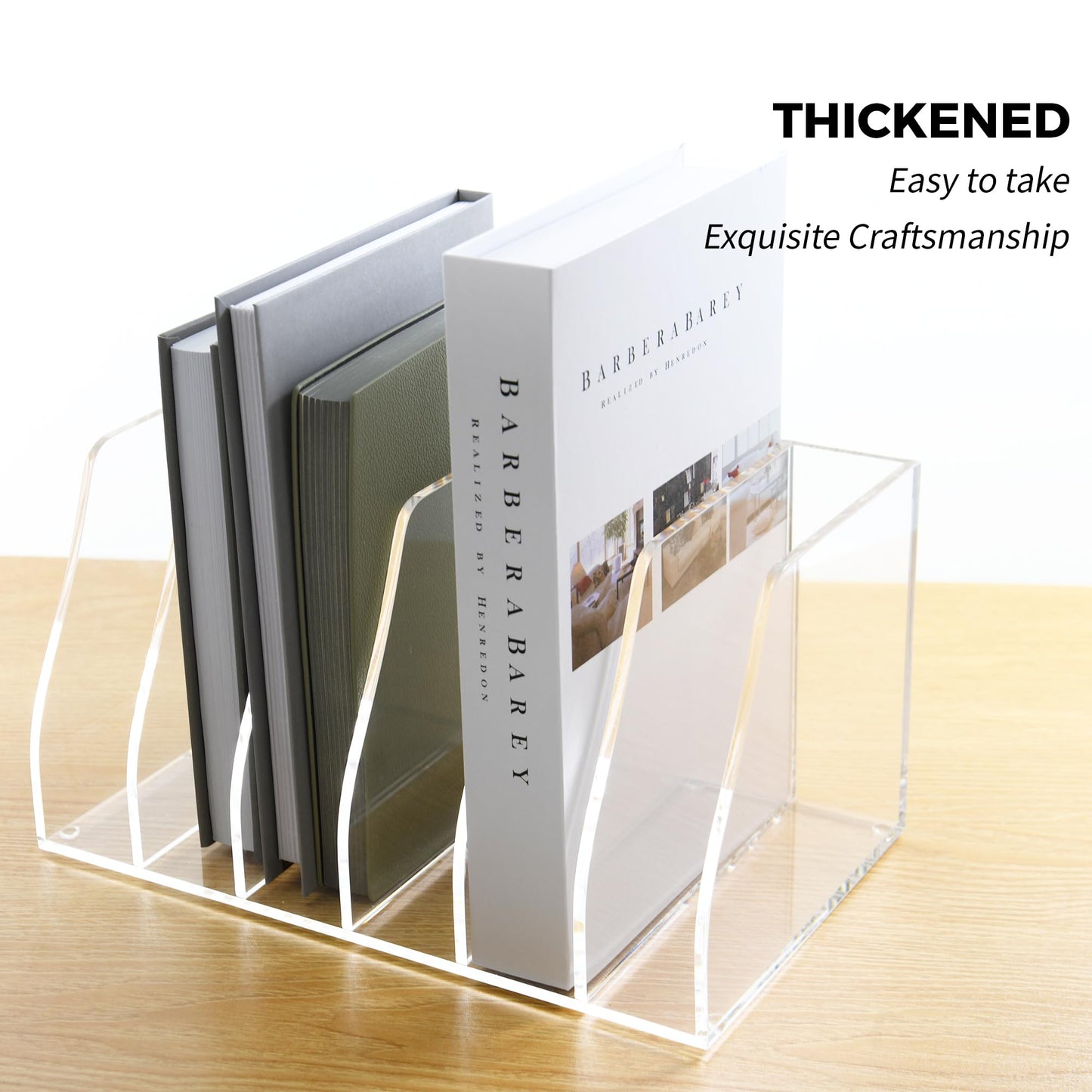 AIMOLLY Acrylic Magazine File Holder, 6 Vertical Compartments Desk Document Sorter Organizer, Clear Folder Rack Binder for Office/Home/Classroom, for Documents, Tablet, Magazines, Books & Accessories