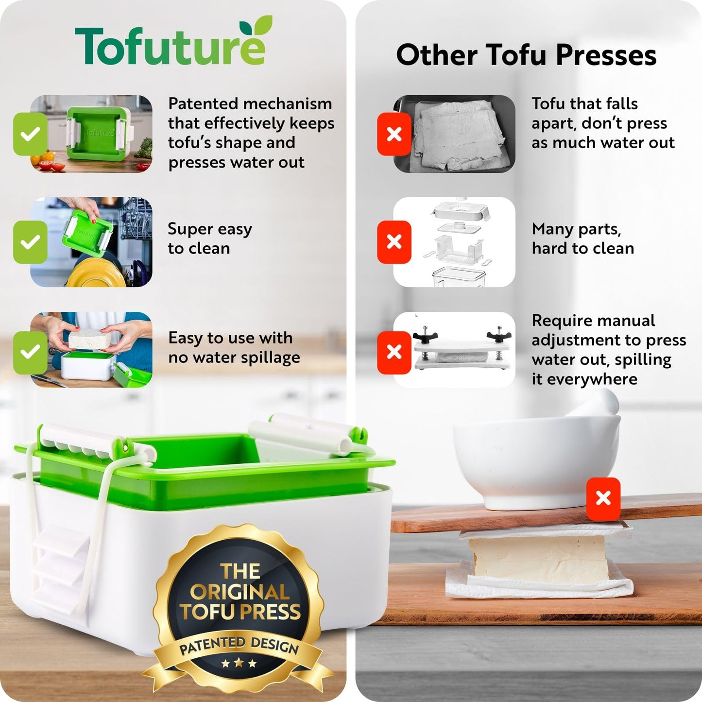 Tofuture Tofu Press - The Original and Best Tofu Press. Easily And Quickly Remove Water from Tofu to Improve the Flavor and give Perfect Texture Everytime