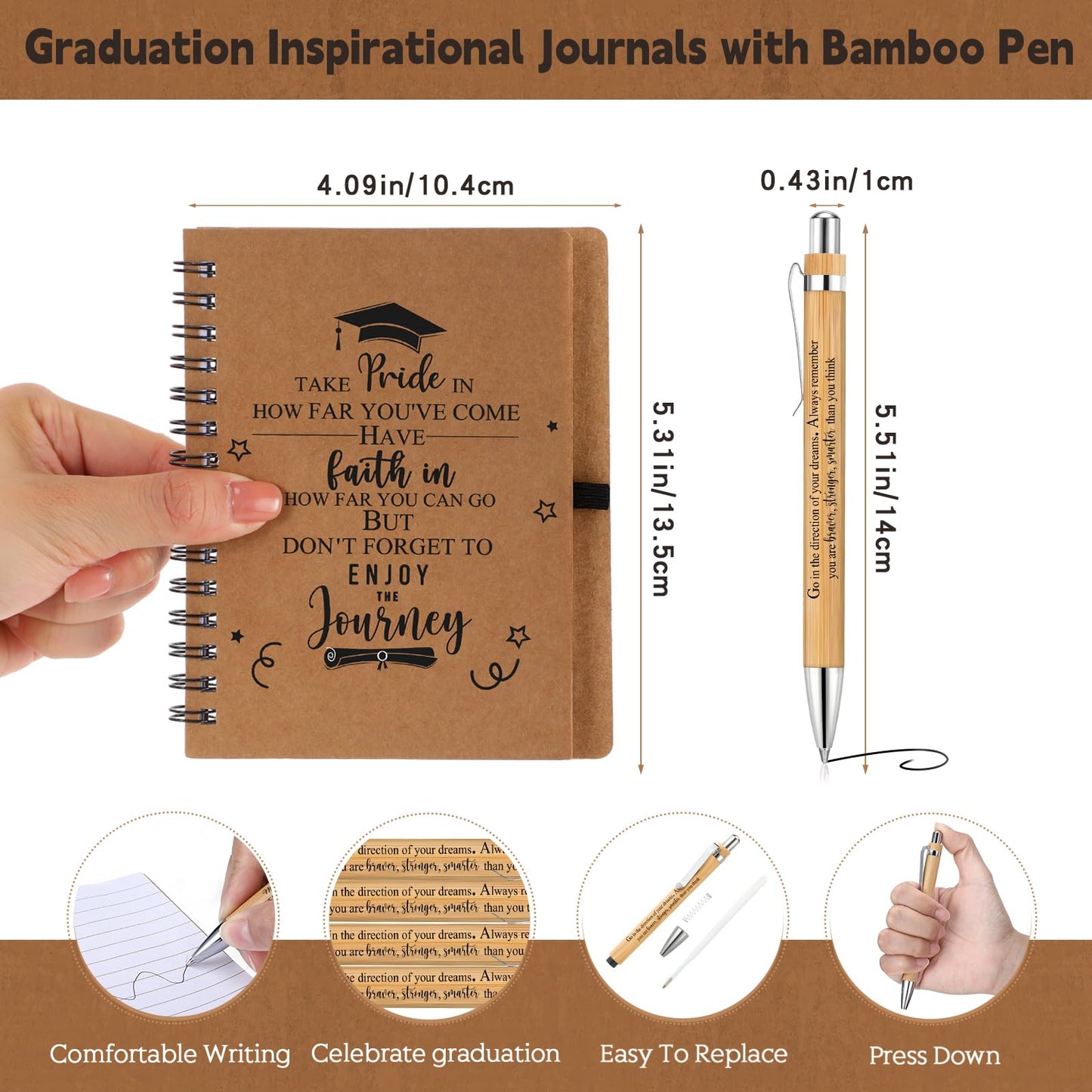 FillTouch 30 Sets 2026 Graduation Gifts Inspirational Spiral Journal with Motivational Pen Graduate Kraft Notebooks Ballpoint Pen Class of 2026 Gifts for College Graduate