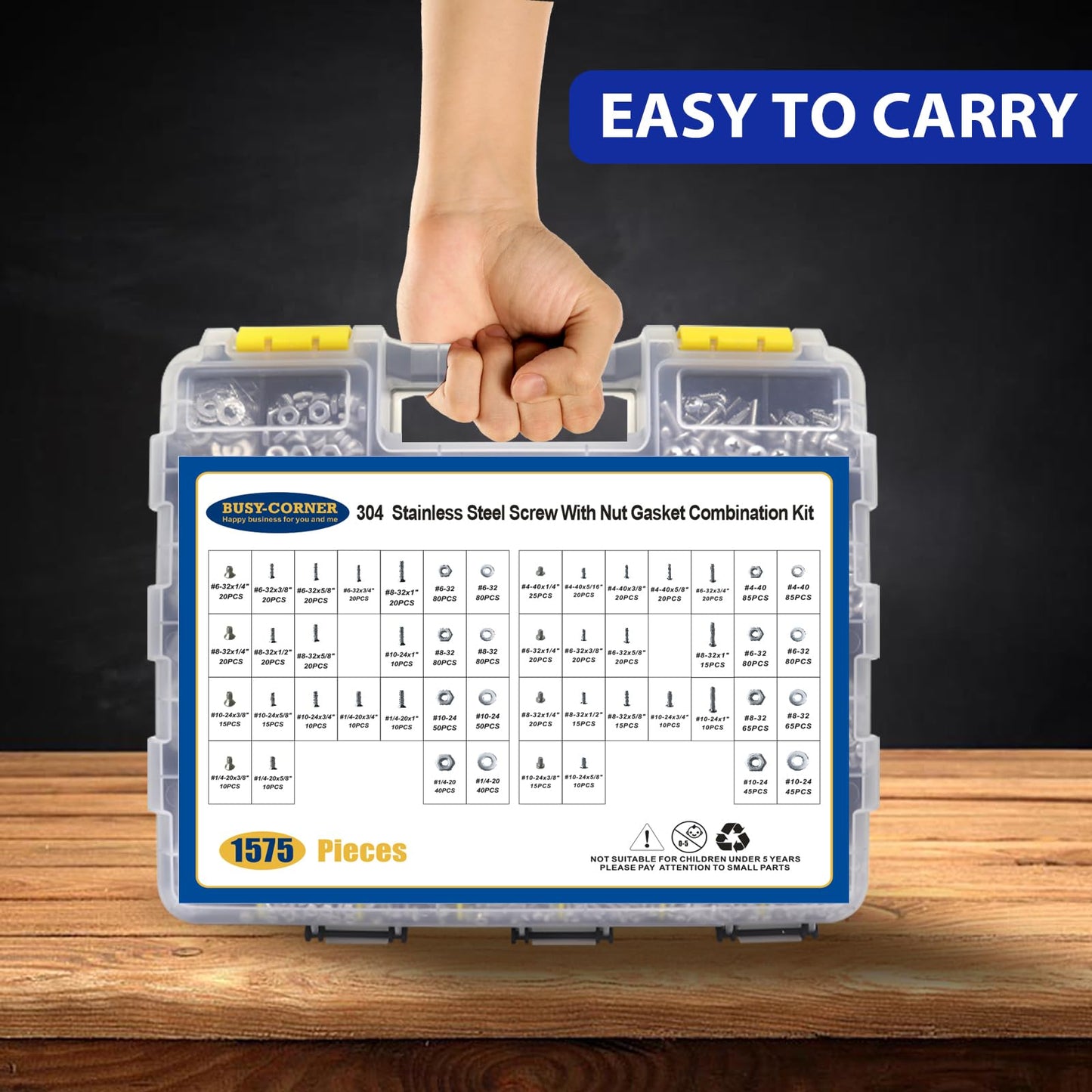 1575 PCS Nuts and Bolts Assortment Kit, Stainless Steel Phillips Pan Head & Flat Head Screws, Assorted Nuts Bolts Washers with Double Sided Organizer Box