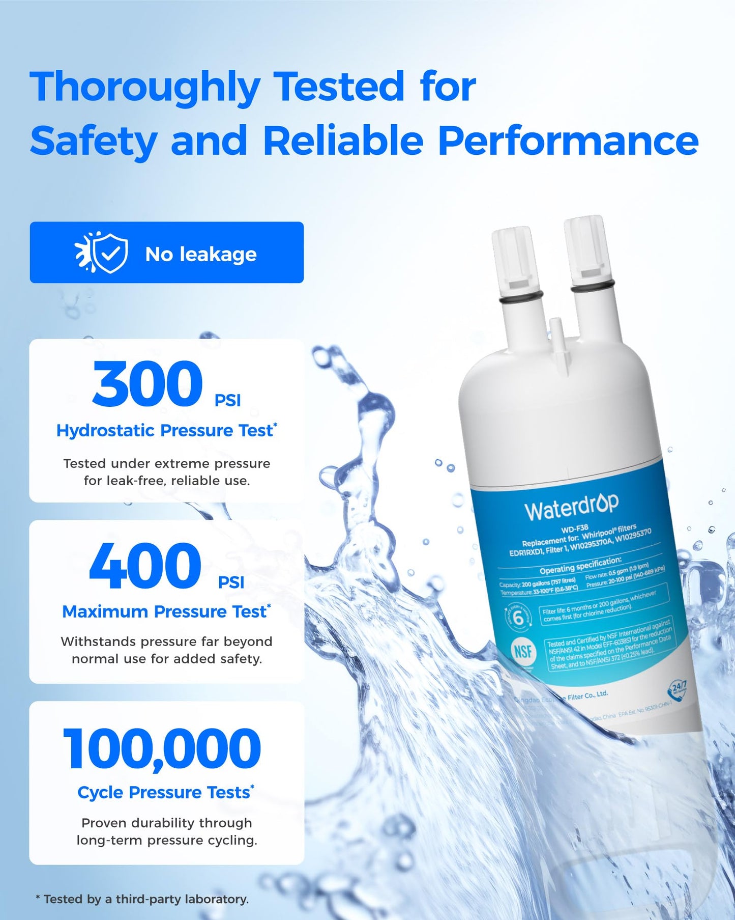 Waterdrop EDR1RXD1 Replacement for Everydrop® Filter 1, W10295370A, EDR1RXD1B, P8RFWB2L, P4RFWB, WD-F38, 46-9081, 46-9930 Refrigerator Water Filter, 4 Pack