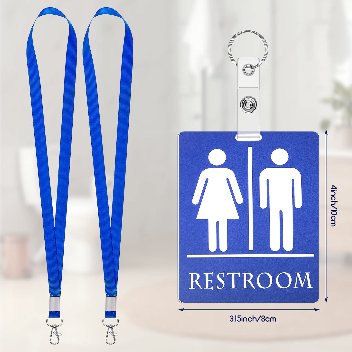 Tinlade 32 Set Bathroom Pass Restroom Hall Pass for Classroom with Keychain Holder with Lanyard PVC Unisex for Women Men, Blue
