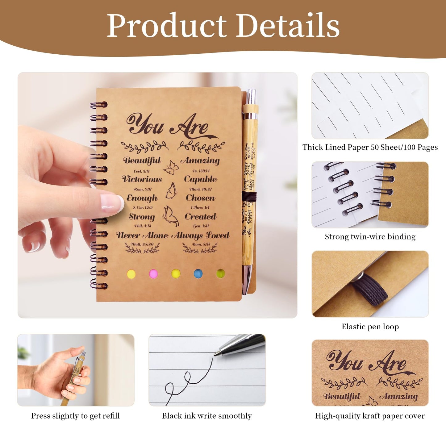 Tarevaniwa 60 Pcs/30 Set Christian Gifts Prayer Journal Set, Bible Verse Pens & Small Spiral Notebook, Bulk Church Notes Notebook Supplies - Faith Based Gifts for Women, Christian Stuff