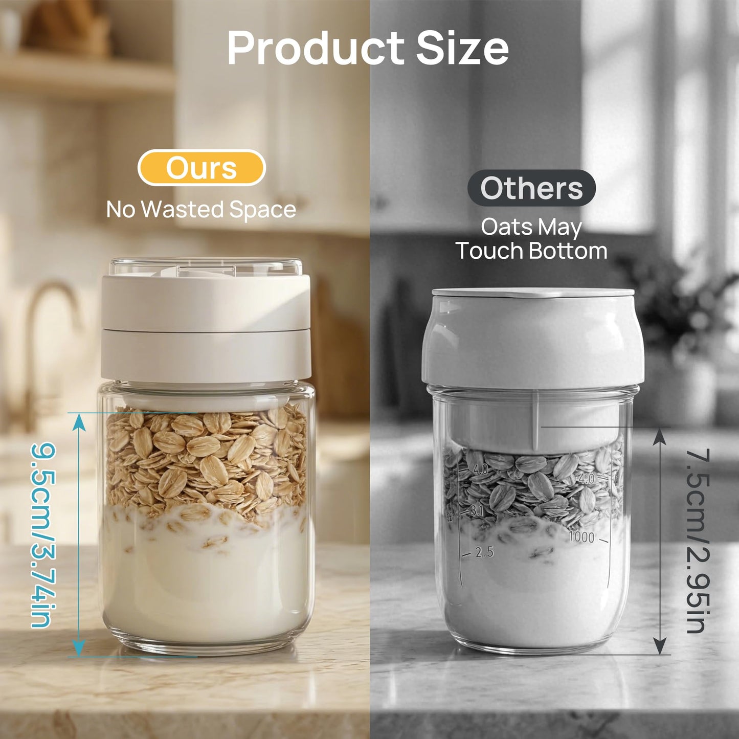 Vtopmart 6 Pack 16 oz Overnight Oats Containers with Lids, Folding Spoons and Divided Compartments, Airtight Leakproof, Glass Jars for Overnight Oats, Yogurt, Fruit, Chia Pudding, Meal Prep