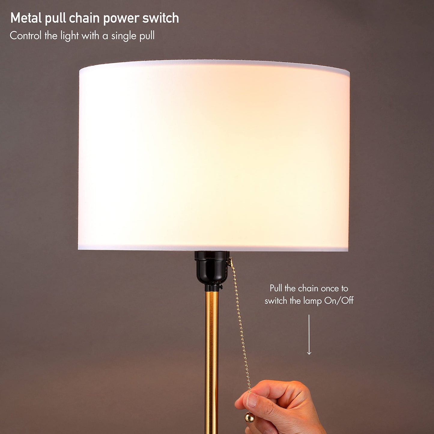 O’Bright Ted - Drum Shade Standing Lamp, Pull Chain Switch, E26 Socket, Modern Minimalist Design, Simple Floor Lamp for Living Room, Bedroom, Office, Antique Brass