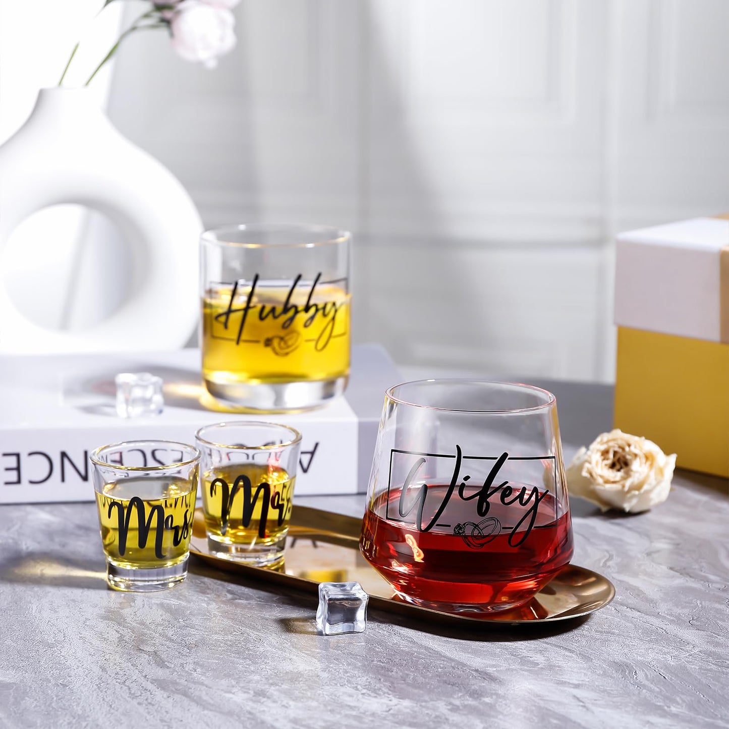 JOVGANK Wedding Gifts for Couples 2026, Bridal Shower Gifts, His and Hers Glass, Mr and Mrs Shot Glass, Hubby and Wifey Gift, Anniversary Couples Gift for Bride and Groom