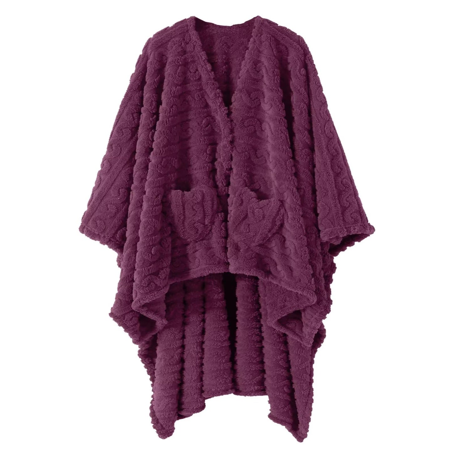 Dgsfmi Wearable Blanket Poncho Cape Wrap for Adult, Cozy Sherpa Fleece Pocketed Shawl TV Throw Blankets for Office and Lounge(Purple,58'' x 64'')