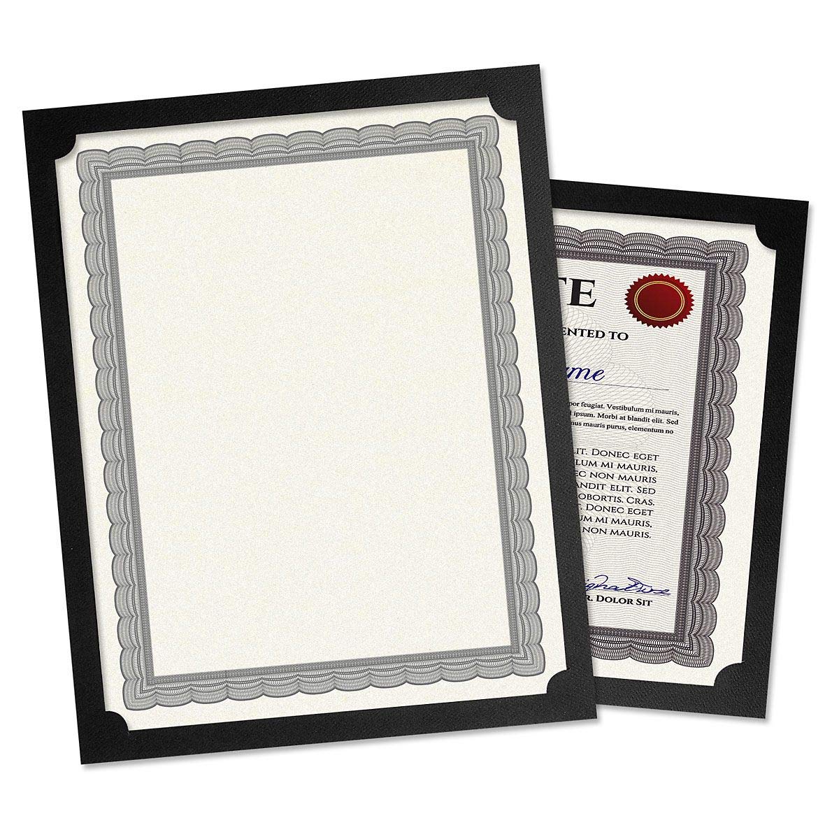 Plain Black Certificate Holders - Pack of 50, Linen Cover 80 lb. Stock, Single-Sided, Die-Cut Corners, for Office, Business Awards, Graduation, School Diploma Holder, 9-1/2" x 12" (Set of 50)