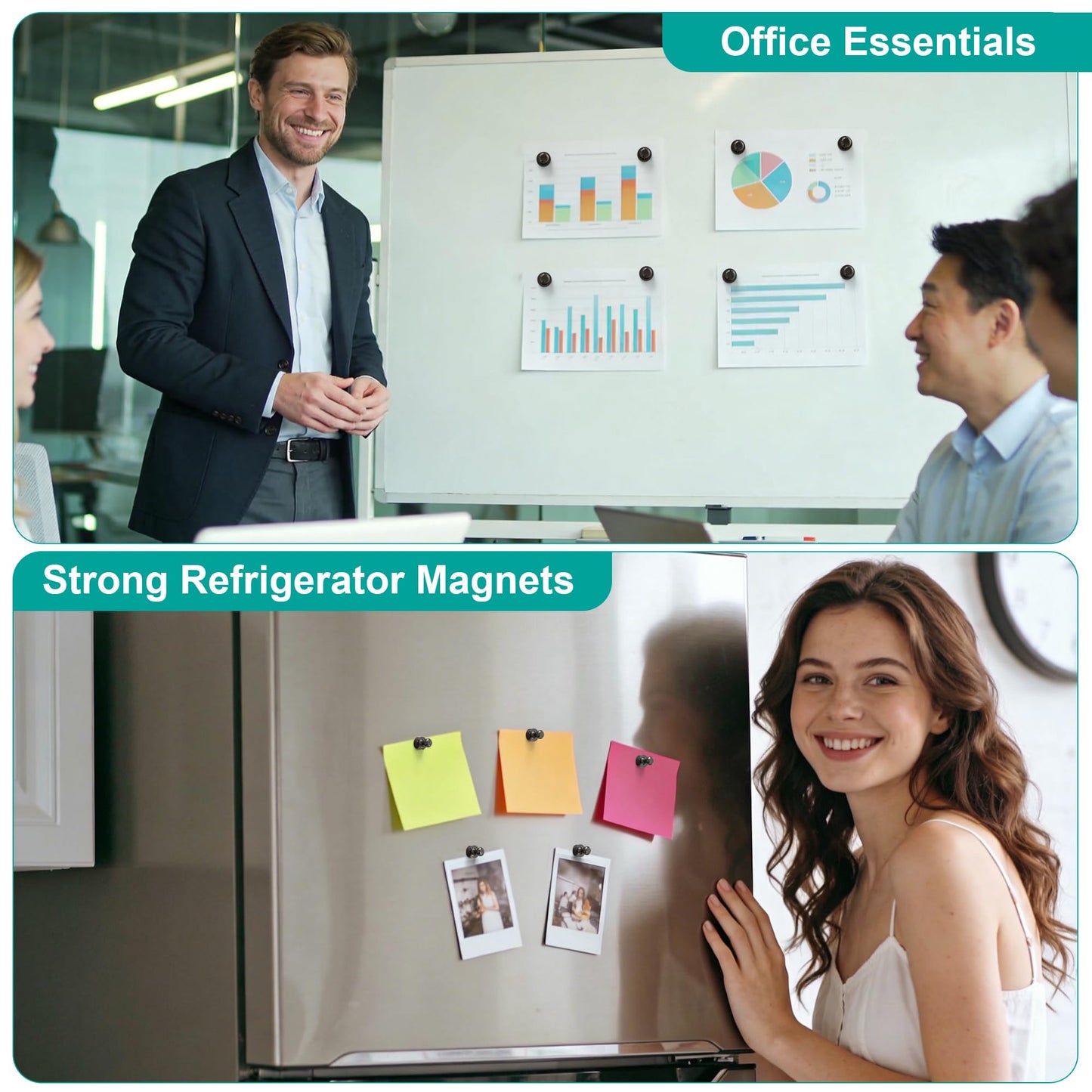 Tiergrade Metallic Magnets, Refrigerator Magnets, 60 Pack Black Magnetic Push Pins, Strong Fridge Magnets, Multi-use Whiteboard Magnets Perfect for Kitchen Office Classroom