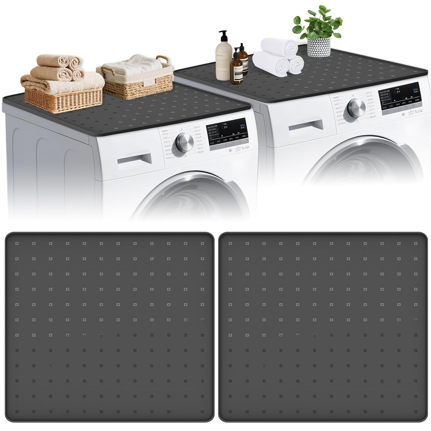 26"x26" Washer Dryer Top Protector Mat, 2-Pack Silicone Countertop Cover with Raised Edge, Non-Slip Waterproof Laundry Protector Pad (BLACK)