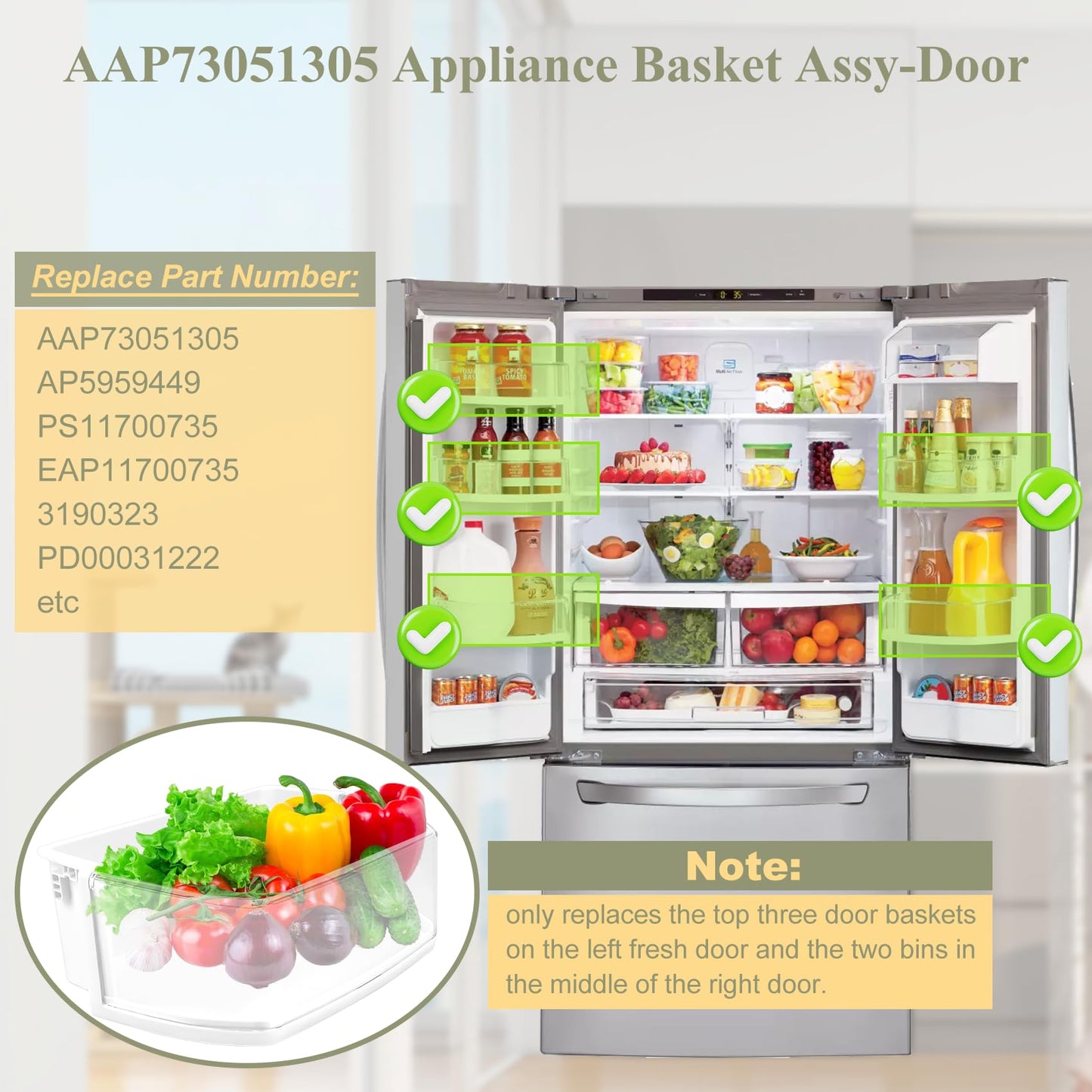 AAP73051305, AP5959449 Door Shelf Bin Compatible with lg, kenmore Refrigerator(some models,not all): LFCS22520S, LFC22770ST, LFC22770SW, LFC22770SB etc, Replacement Door Basket PS11700735, EAP11700735