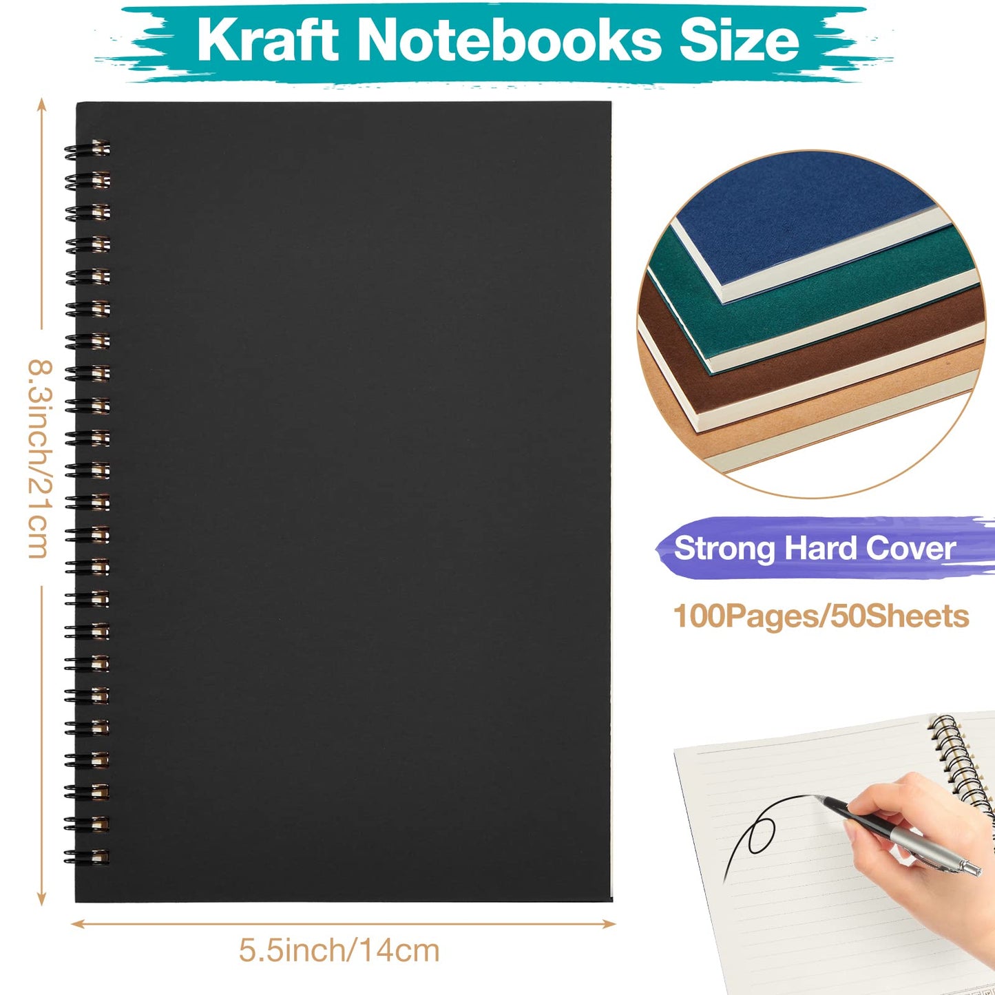 Leinuosen 36 Pack Lined Spiral Notebook Journal A5 Ruled Notepad Sketchbook Hardcover Lined Notebooks Journals for Office School Supplies, 100 Pages/ 50 Sheets, 8.3 x 5.5 Inches