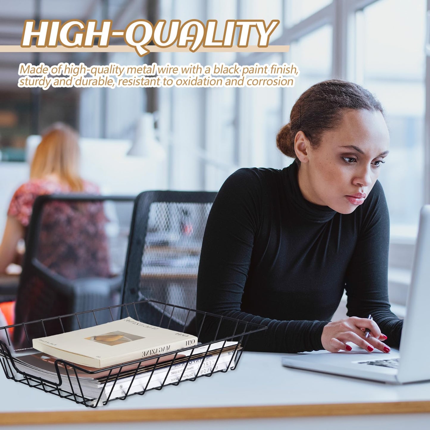 Yeaqee 6 Pcs Letter Tray Wire Paper Trays Stackable File Desk Organizer Metal File Paper Holder Basket for Desk Desktop Letter Storage for Office Home Classroom School(14'' x 10'' x 3'',Black)