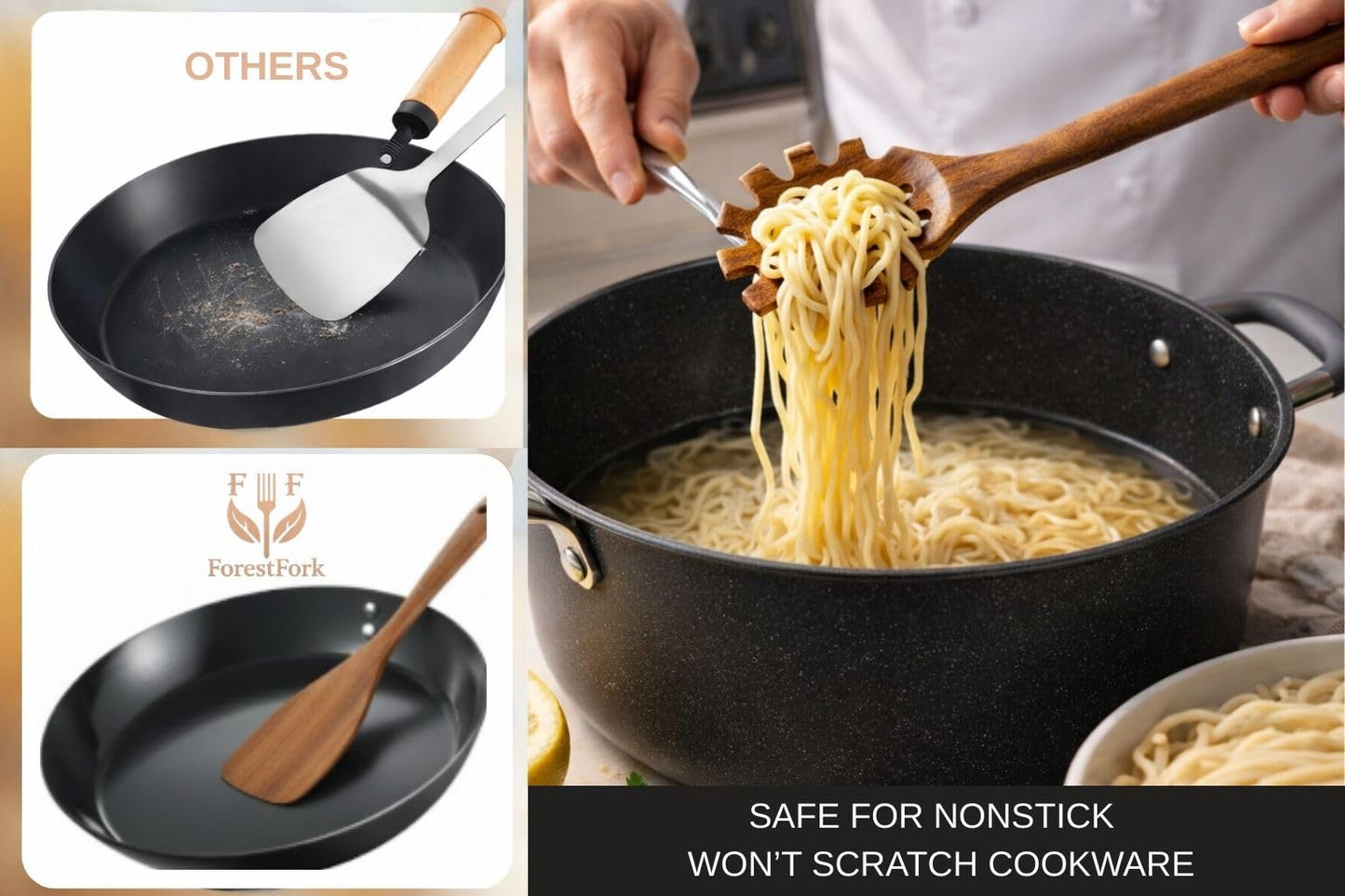 Wooden Kitchen Utensil Set, 9-Piece Teak Wood Cooking Spoons-Heat-Resistant, Non-Scratch, Durable Kitchen Tools, Perfect Cooking Gift