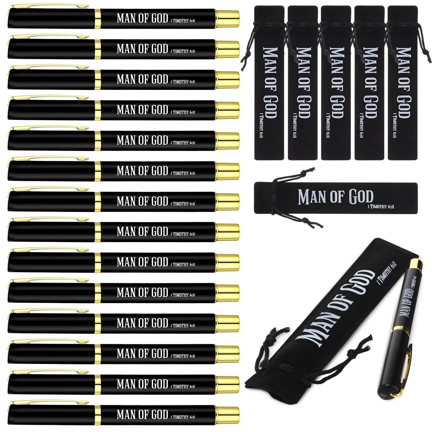 Seajan 40 Sets Christian Father's Day Bulk Gifts for Men Man of God Pens Bulk with Velvet Pouch Father's Day Church Gifts Religious Bible Verse Ballpoint Pens for Pastor Clergy Dad Godfather Baptism