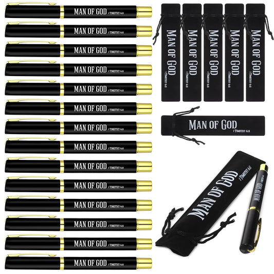 Seajan 40 Sets Christian Father's Day Bulk Gifts for Men Man of God Pens Bulk with Velvet Pouch Father's Day Church Gifts Religious Bible Verse Ballpoint Pens for Pastor Clergy Dad Godfather Baptism