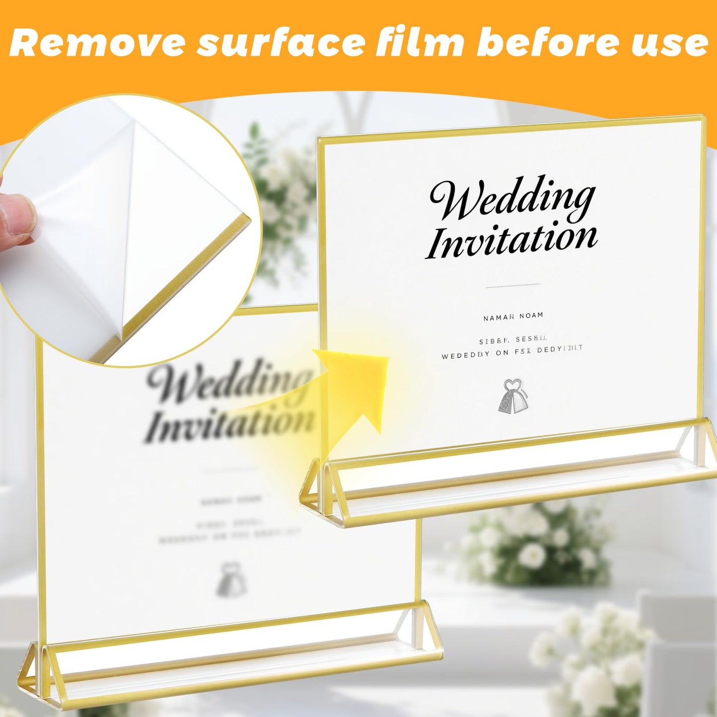 Cptoion 6 Pack Acrylic Sign Holders with Golden Border,11x 8.5 Horizontal Acrylic Sign Holder,Clear Picture Frames,Double Sided Table Menu Holders for Wedding Table Number Office Desktop Photos Display