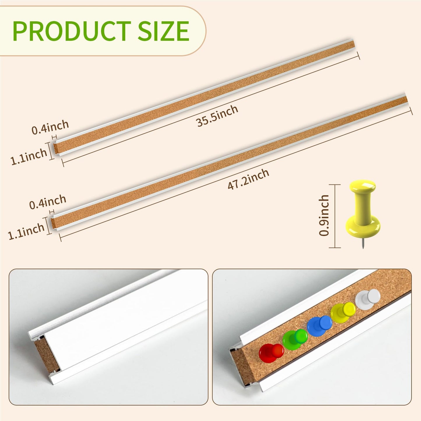 Cork Bulletin Board Strips for Wall, 5pcs Cork Strips Aluminum Frame Bulletin Bar Strip for Classroom, Office, Walls (47.2"×1.1")