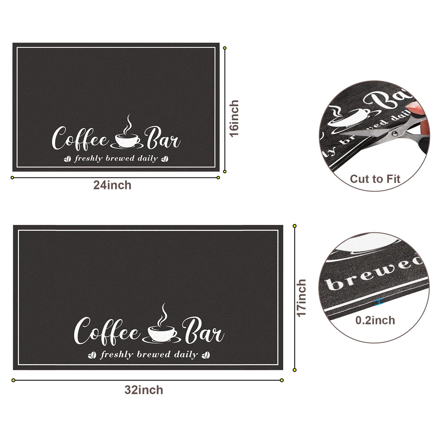 CooRug Absorbent Coffee Mat, Fashion Dish Drying Mat for Kitchen Counter Coffee Bar Accessories Espresso Machine Dish Rack 17" x 32" Black