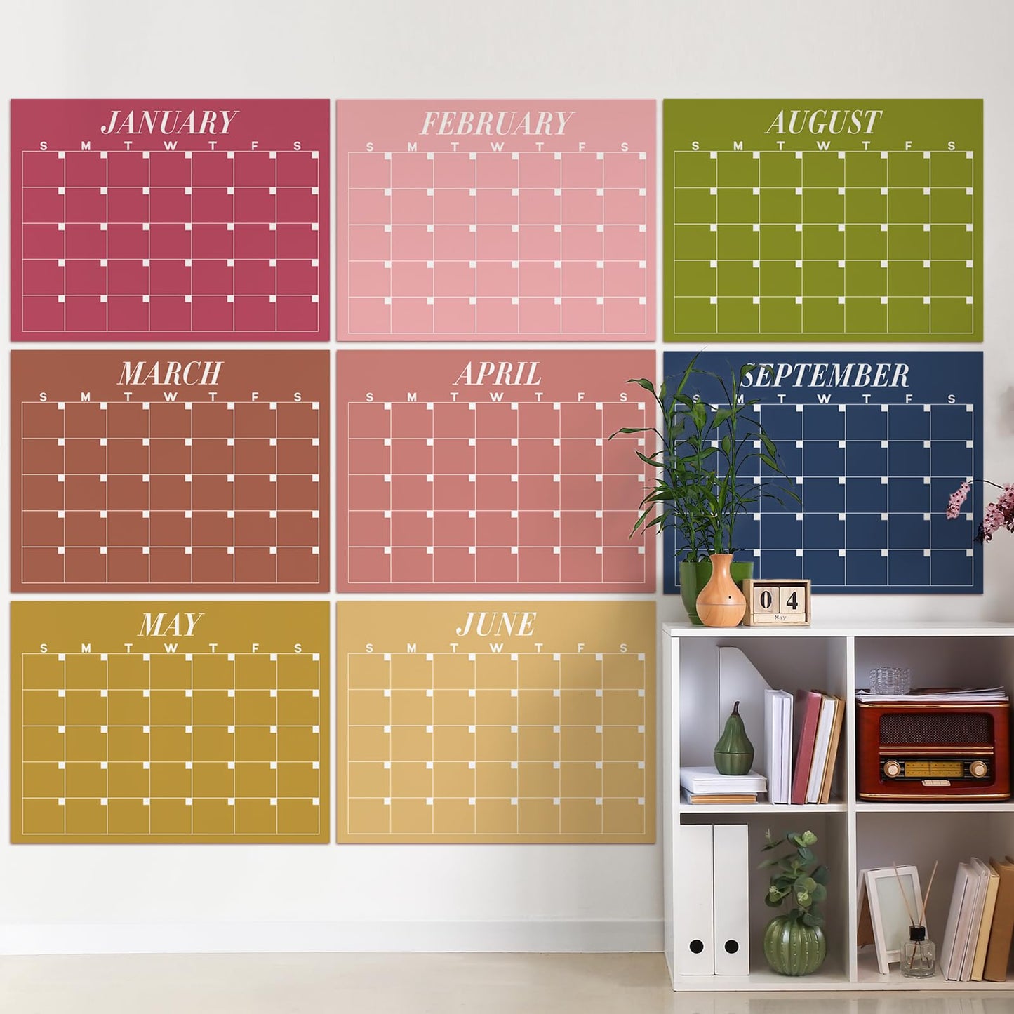 12 Pcs Extra Large Undated Calendar 40‘'x 27.5‘' Large Colorful Wall Calendar 12 Month Big Dry Ease Reusable Planning Yearly Rainbow Planner for Office Home Educational Study Back to First Day