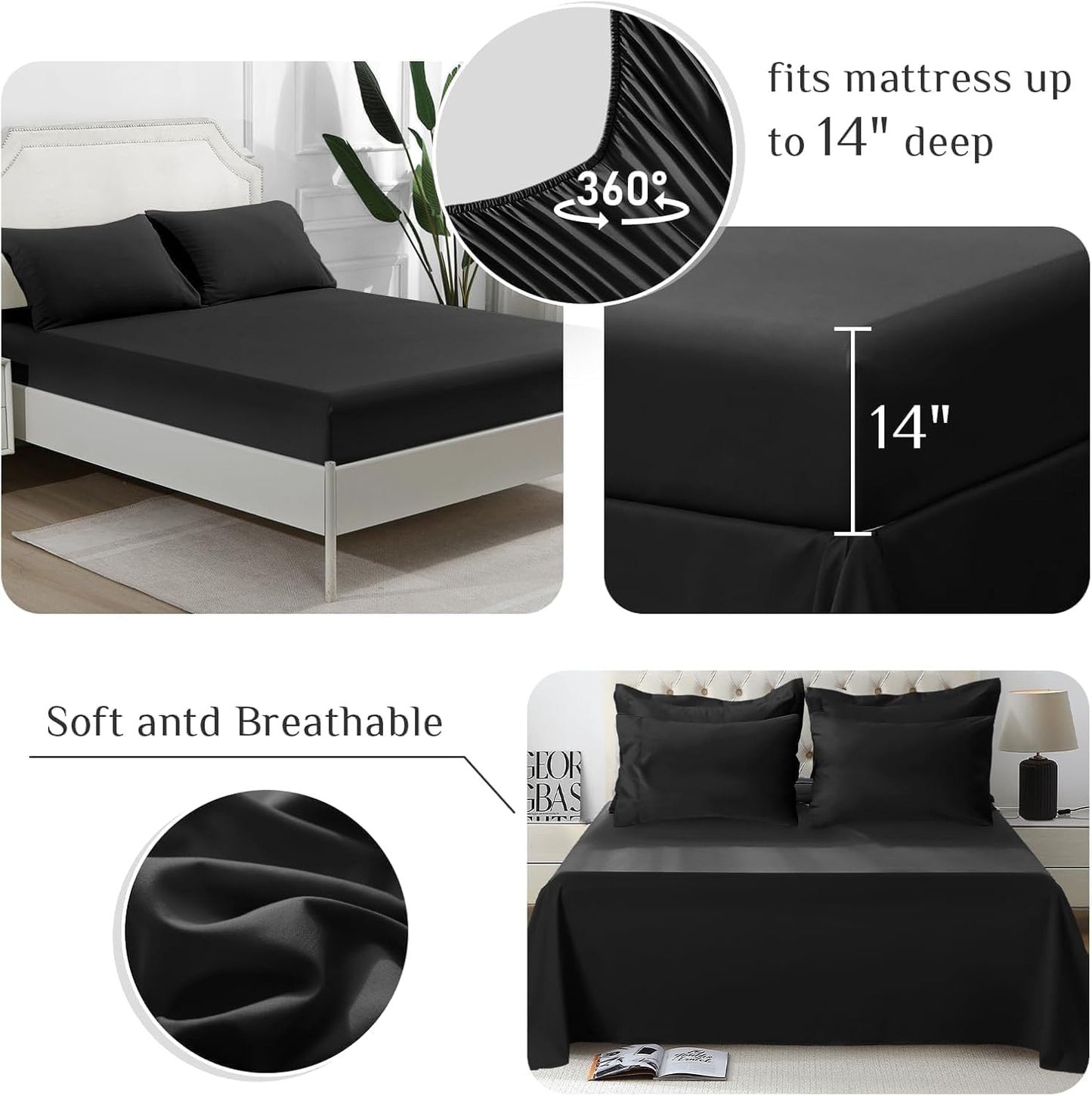 JOLLYVOGUE King Comforter Set, Ultra-Soft Bed in a Bag King Size 7 Pieces, Oeko-TEX Certified Bedding Set with Down Alternative Comforter, Sheets, Pillowcases & Shams, Black