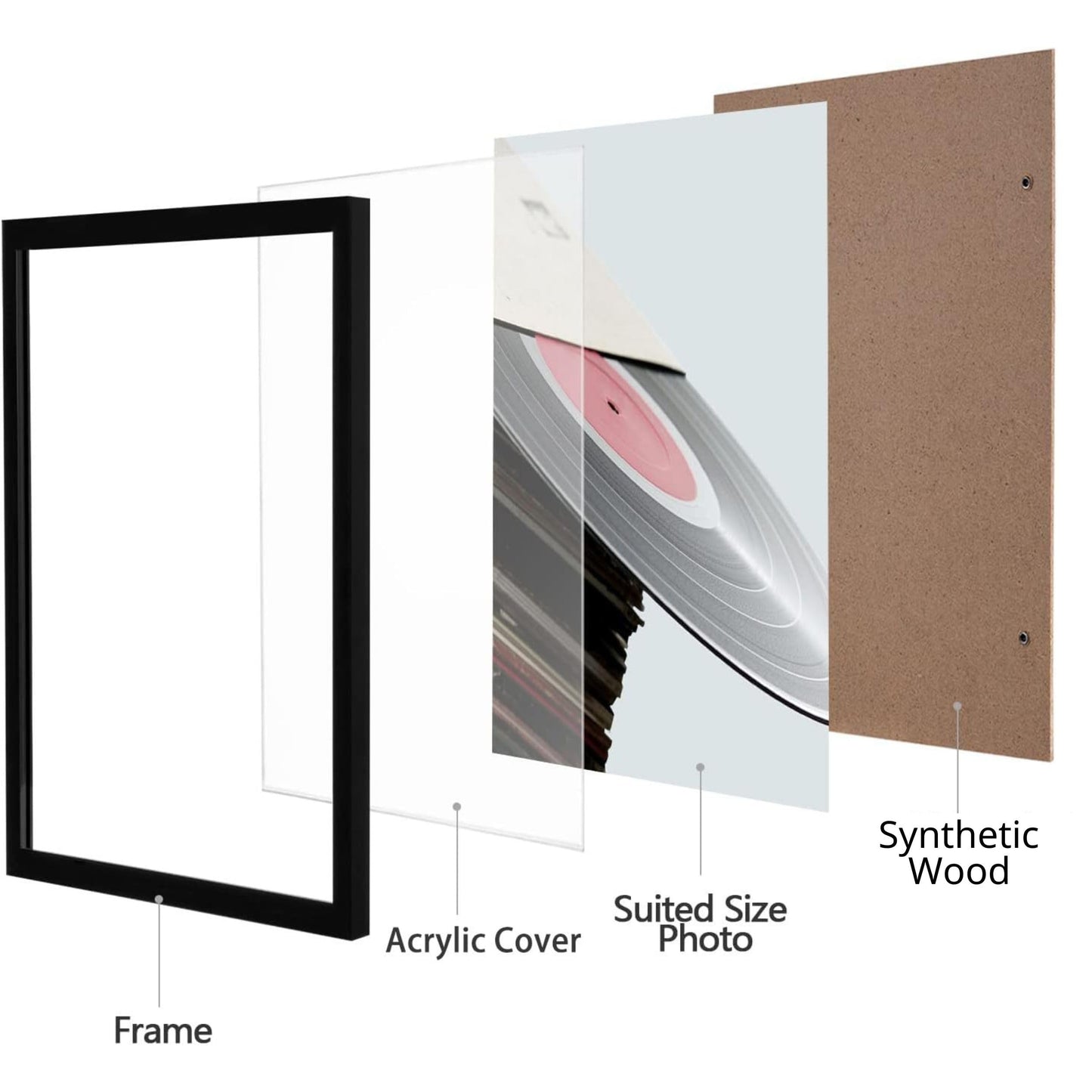 eletecpro 12.5x12.5 Vinyl Record Frame, Matte Black Album Picture Frame Fits 12x12 LP and Cover, Sturdy Lightweight Wall Art Display for Home and Music Studio Gallery Decor, Easy Wall Mount, 4 Pack