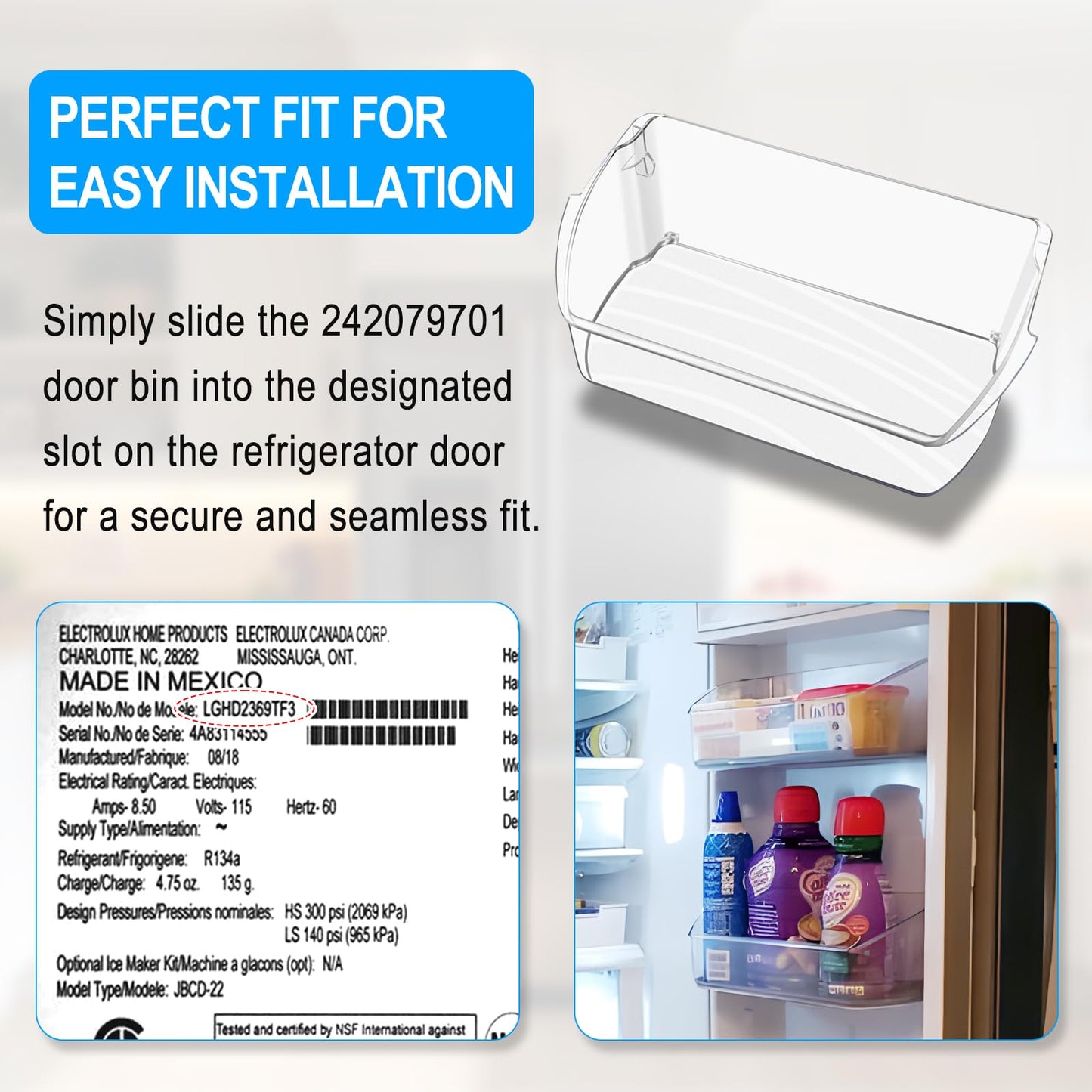 UPGRADED 242079701 Refrigerator Door Bin Compatible with Frigidaire Kenmore Refrigerator Door Shelf Replacement 242011501 242011503 242011504 LFHG2251TF5 LGHD2369TF FFHB2750TS FGHB2868TF Door Shelves