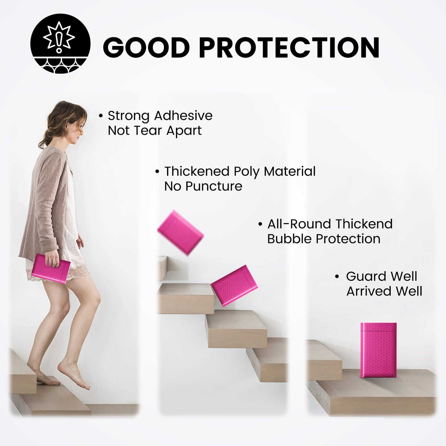 Fuxury Pink Bubble Mailers 4x8" 200 Pack Usable Size 4x7" Waterproof Padded Envelopes Self Seal Bubble Envelopes Padded Mailers for Small Business Envelope Mailers