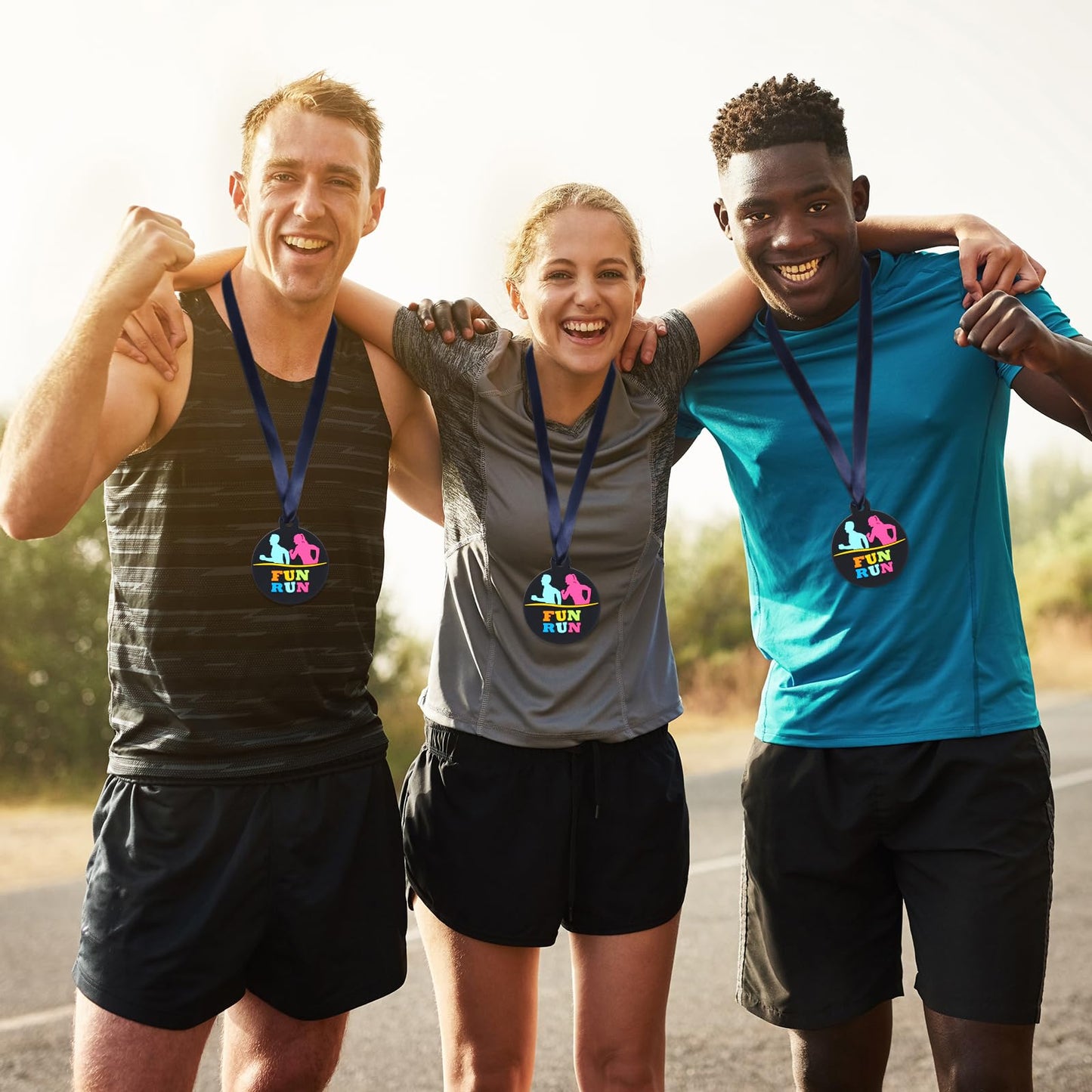 Amazingspark 120 Pcs Fun Run Award Medals, 2 Inch Rubber Medals Bulk Winner Encourage Team Participation for Kids Adults Trophy Award Prize Gift Competitions Graduation Party
