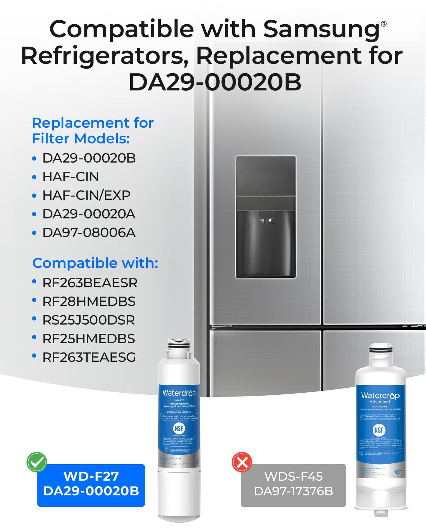 Waterdrop Refrigerator Water Filter, Replacement for Samsung HAF-CIN/EXP, DA29-00020B, DA97-08006A, RF263BEAESR, RF28HMEDBSR, RF263TEAESG, RF4287HARS, 6 Filters