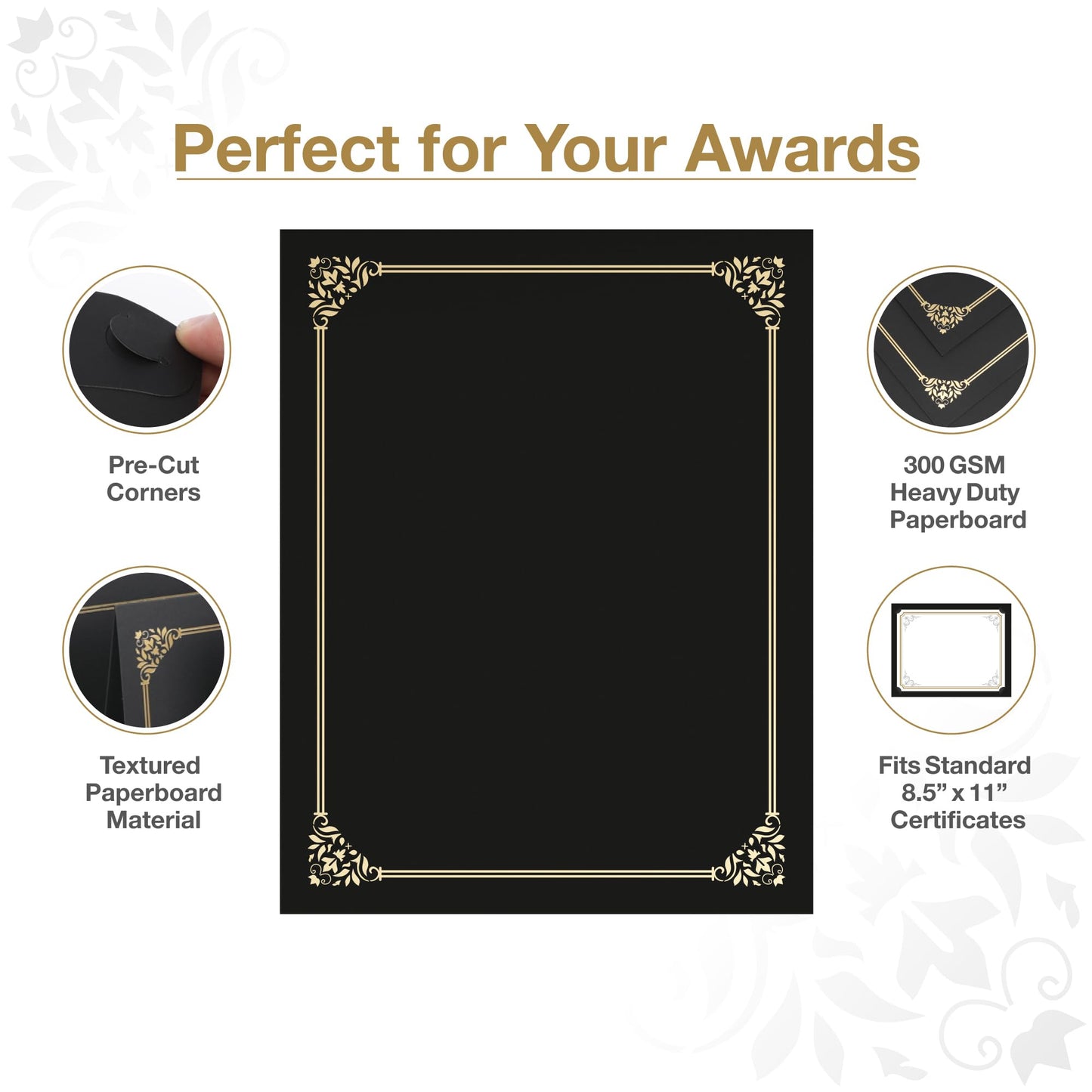 Black Certificate Holders 8.5 x 11, 120 Pcs - Used as Award Certificate Folders with Gold Foil Border for Letter Size 8.5" x 11" Certificates, Awards, Documents and Diplomas