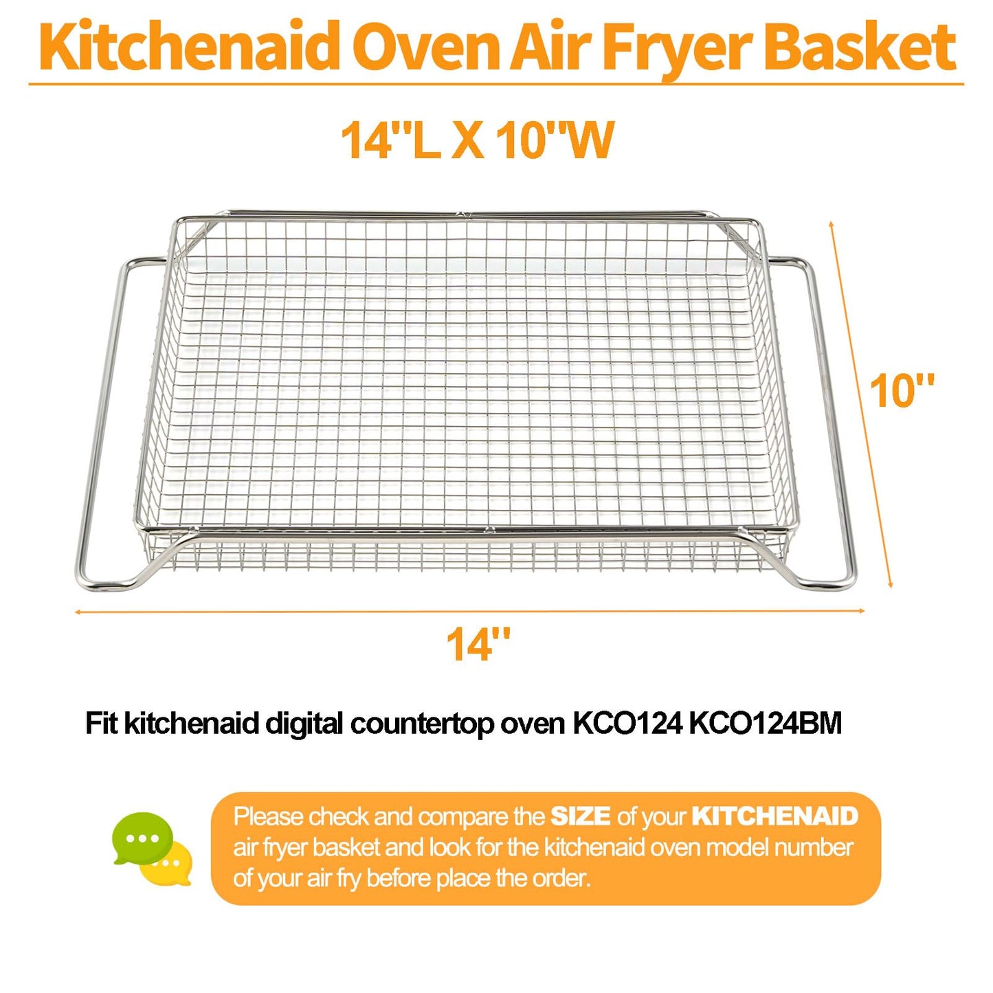 Upgraded KCO124BM KCO124 Air Fryer Basket Replacement Parts for Kitchenaid Oven Basket 304 Stainless Steel 14 x10 Mesh Basket Kitchen Aid Digital Air Fry Countertop Toaster Oven Tray Rack Accessories