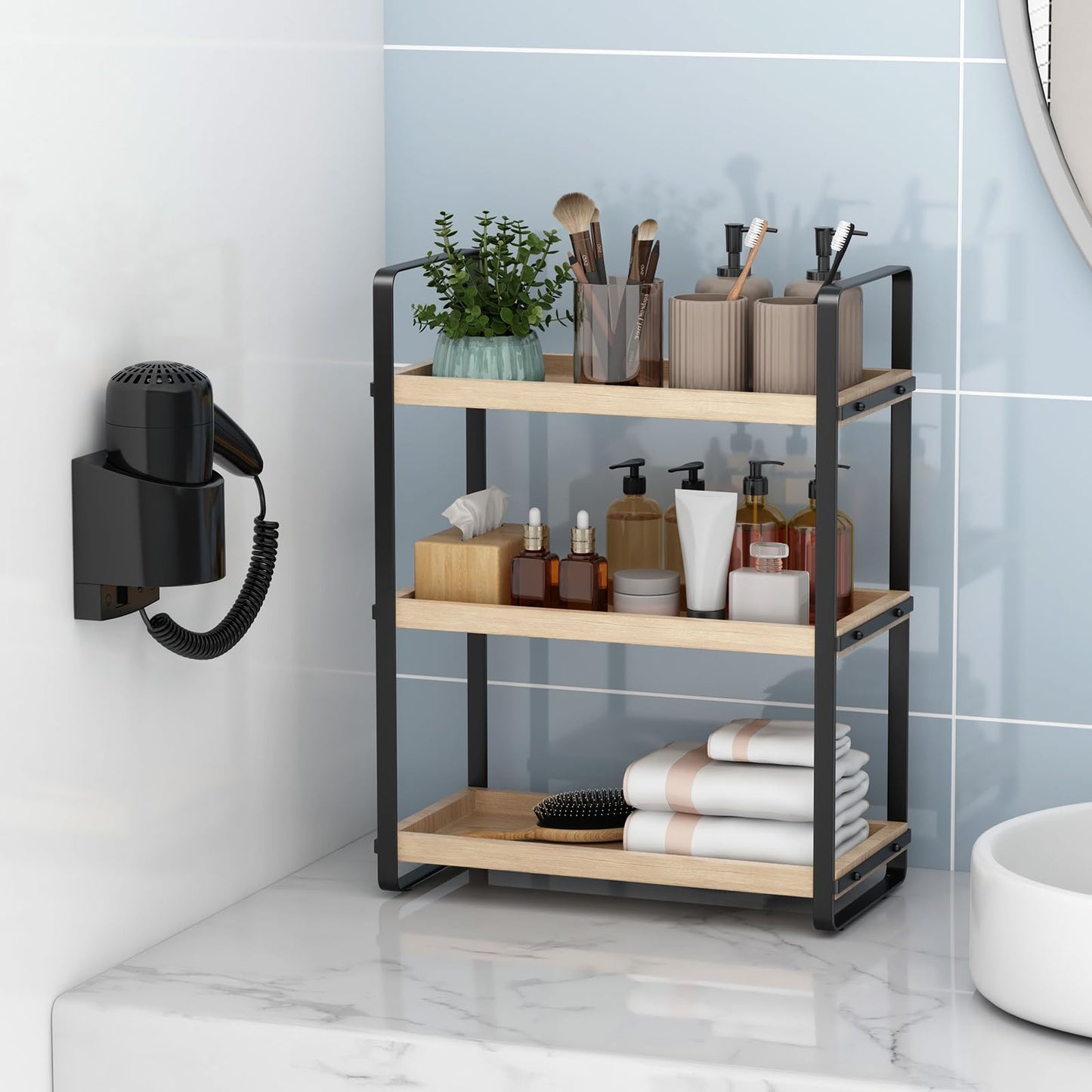 HNRLOY Bathroom Counter Organizer,Bathroom Countertop Organizer,Counter Shelf,Countertop Storage,Organization and Storage,Makeup Shelf,Sink Caddy(Burlywood 3 Tier)