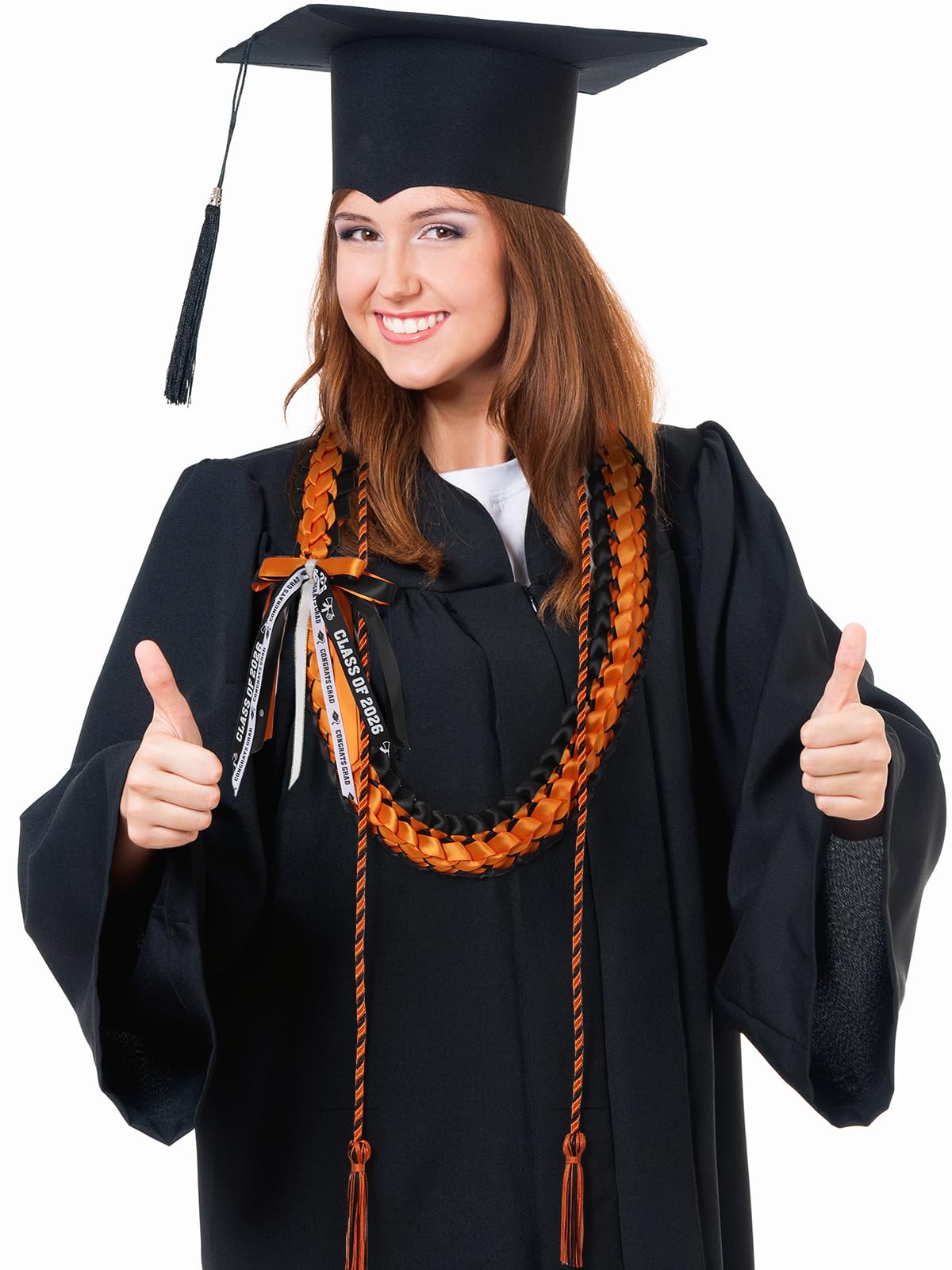 TFTAFAN Graduation Leis and Graduation Honor Cords Class of 2026 Graduation Ribbon Lei Graduation Necklace Braided Necklaces gift for Student Gifts Party Supplies (12, Orange and black)