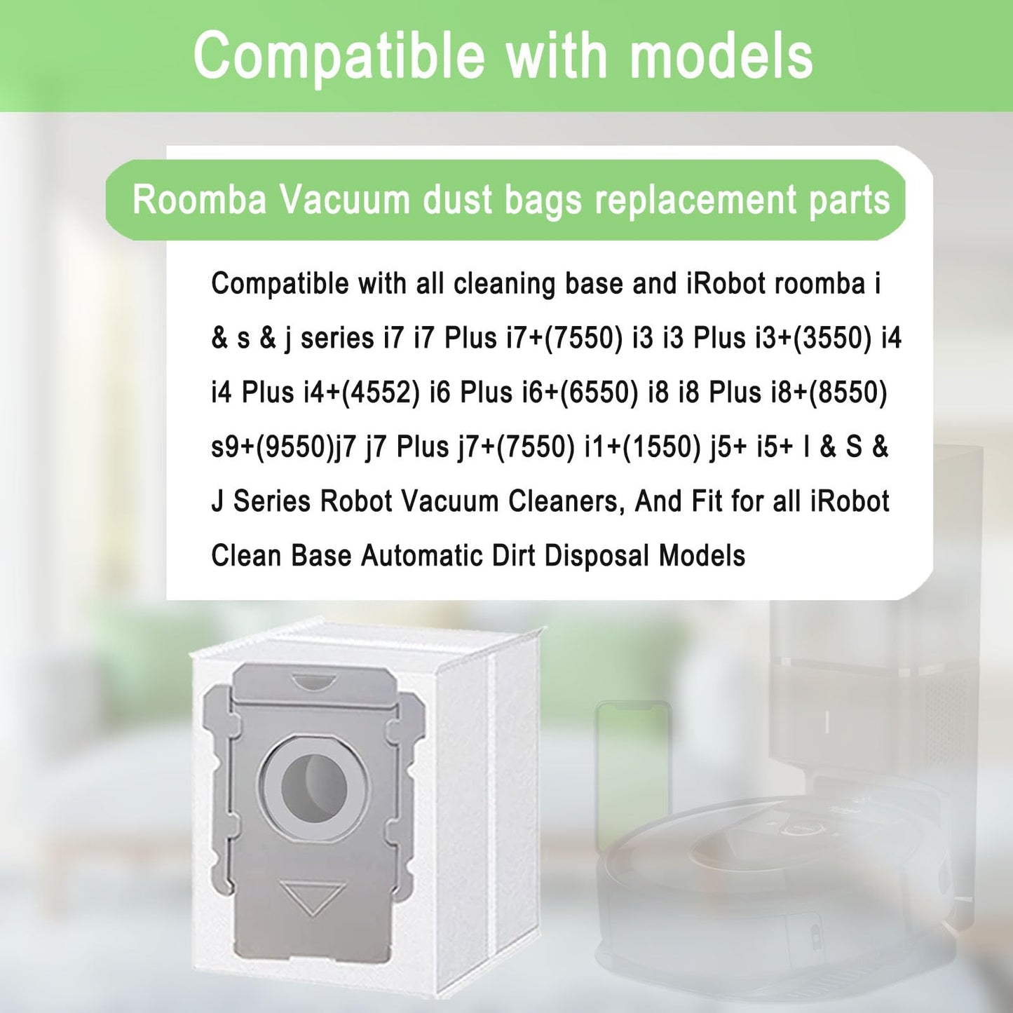 24 Pack Vacuum Bags Compatible with iRobot Roomba i7 i7+ i3 i3+ i8 i8+ j5+ i5+ i4 i4+ i1+ i6 i6+ j5+ j7 j7+ s9 s9 Plus Bags Automatic Dirt Disposal Bags
